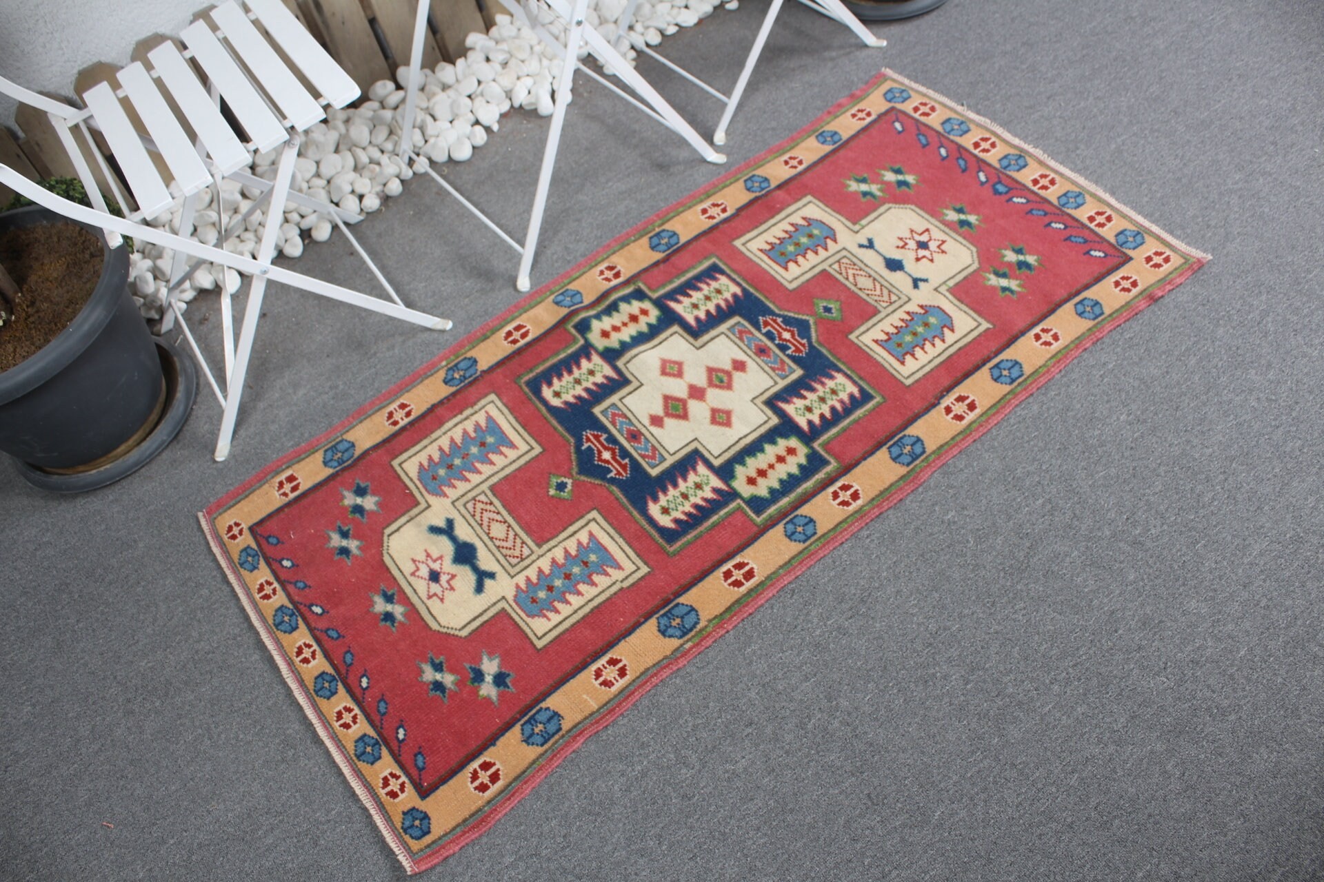 Home Decor Rugs, Red  2.3x4.8 ft Small Rug, Anatolian Rugs, Vintage Rug, Kitchen Rug, Turkish Rugs, Car Mat Rug, Ethnic Rug