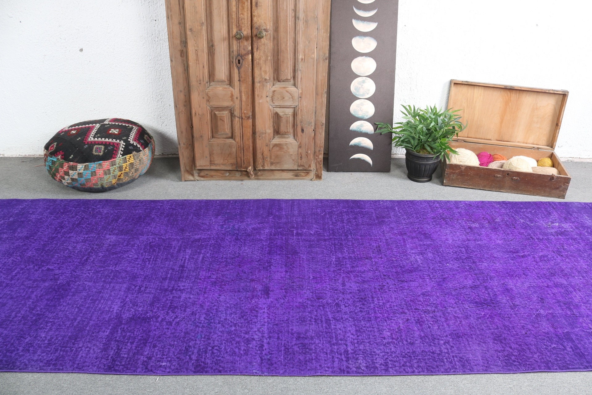 Luxury Rugs, Handwoven Rug, 4.1x12.8 ft Runner Rugs, Oushak Rug, Corridor Rugs, Turkish Rugs, Purple Antique Rugs, Stair Rug, Vintage Rug