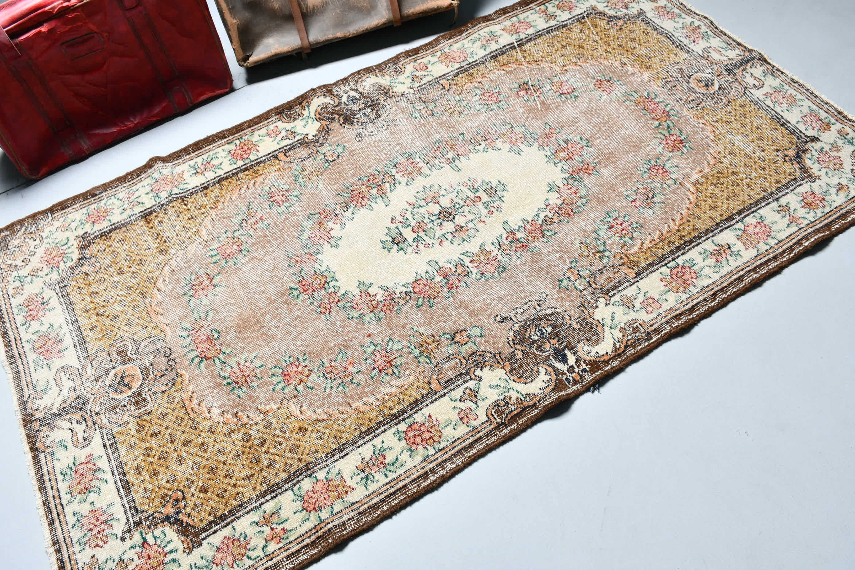 3.8x7 ft Area Rug, Indoor Rug, Brown Oushak Rug, Vintage Rug, Anatolian Rugs, Bedroom Rugs, Dining Room Rug, Handwoven Rug, Turkish Rugs