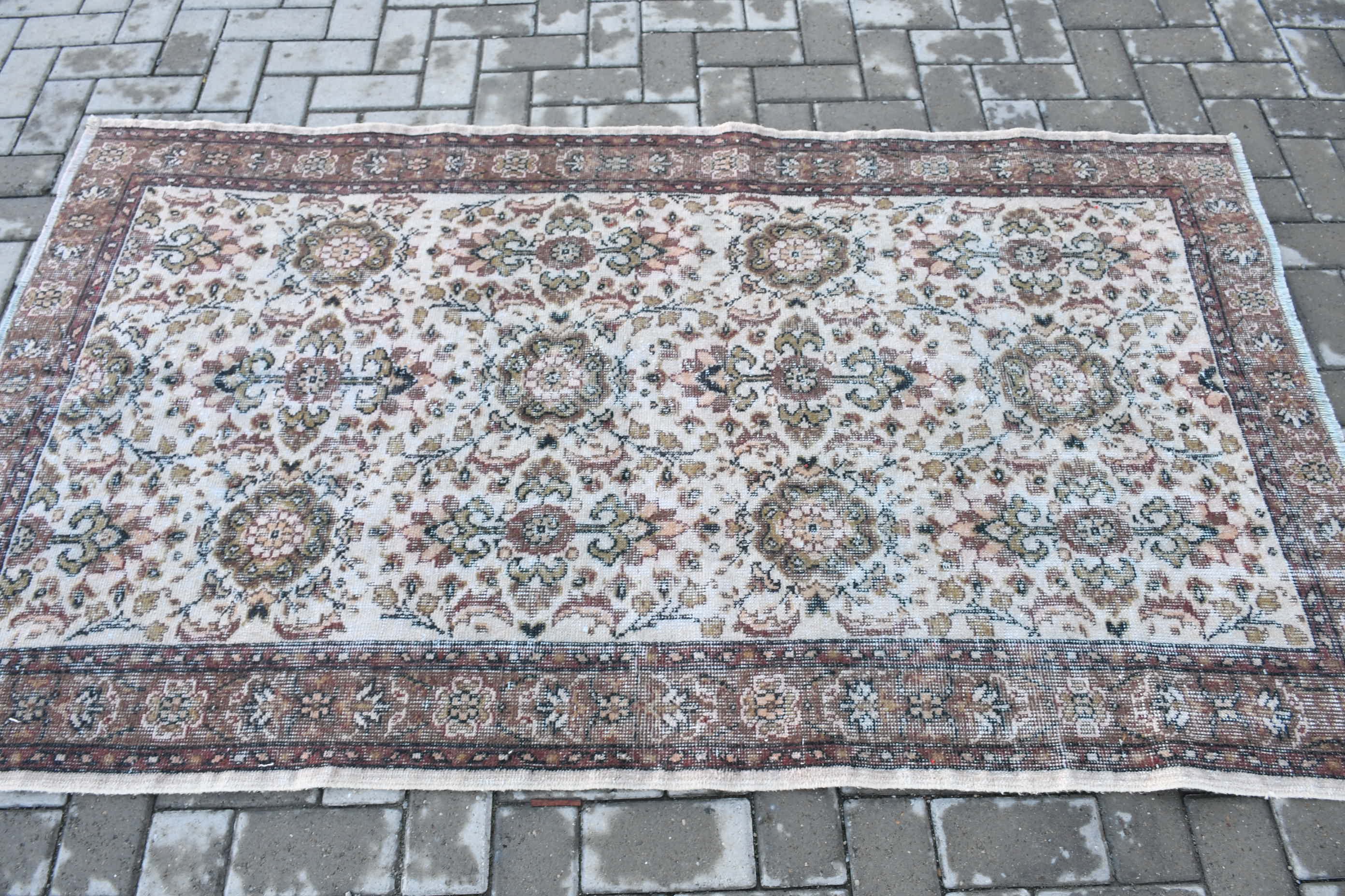 Beige Anatolian Rug, Oushak Rugs, Rugs for Floor, Dining Room Rugs, Vintage Rug, Kitchen Rug, Floor Rug, 3.7x6.5 ft Area Rugs, Turkish Rug