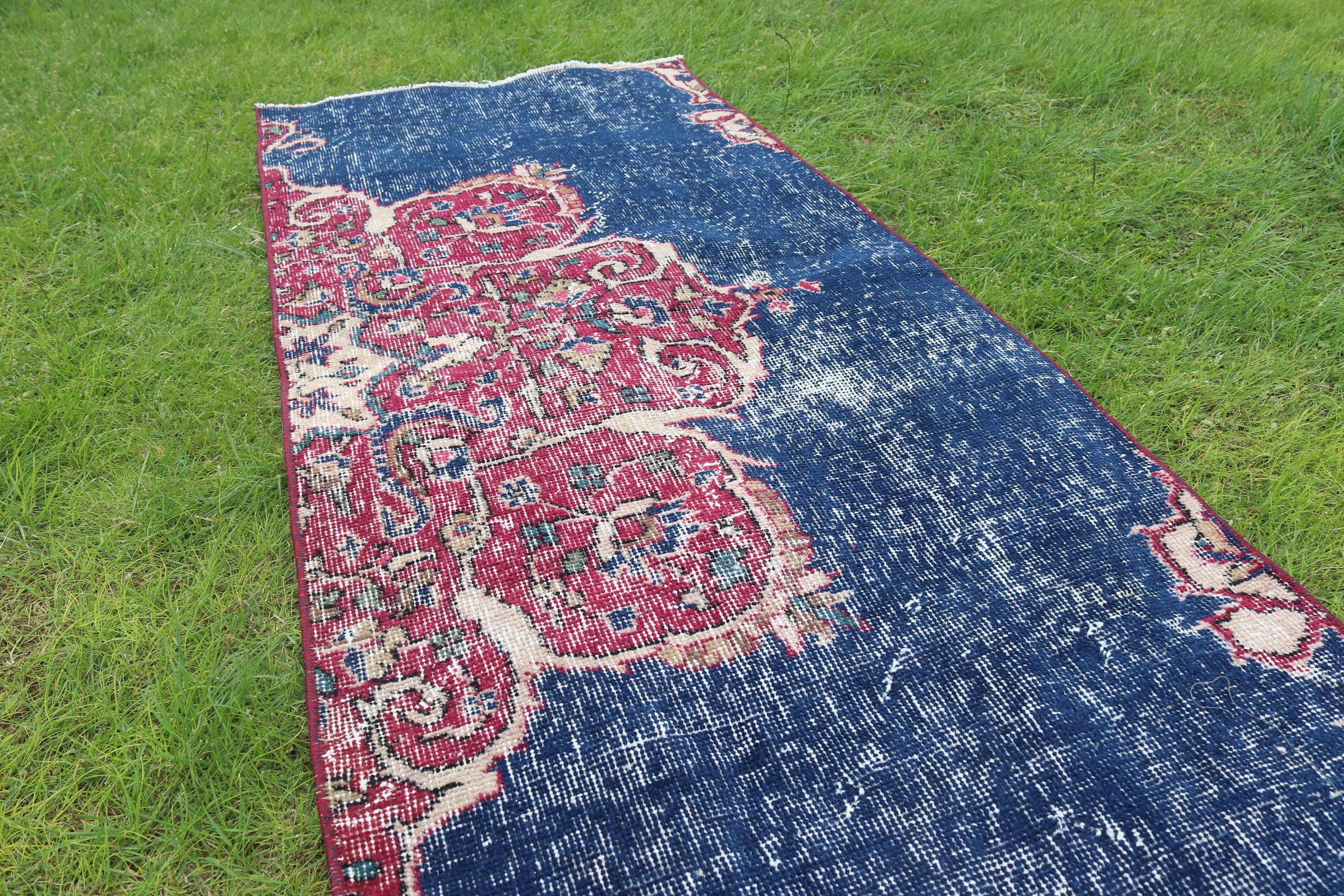 Blue Anatolian Rug, Car Mat Rug, Vintage Rugs, Bath Rugs, 2.2x5.2 ft Small Rug, Rugs for Car Mat, Turkish Rug, Oushak Rug, Luxury Rug