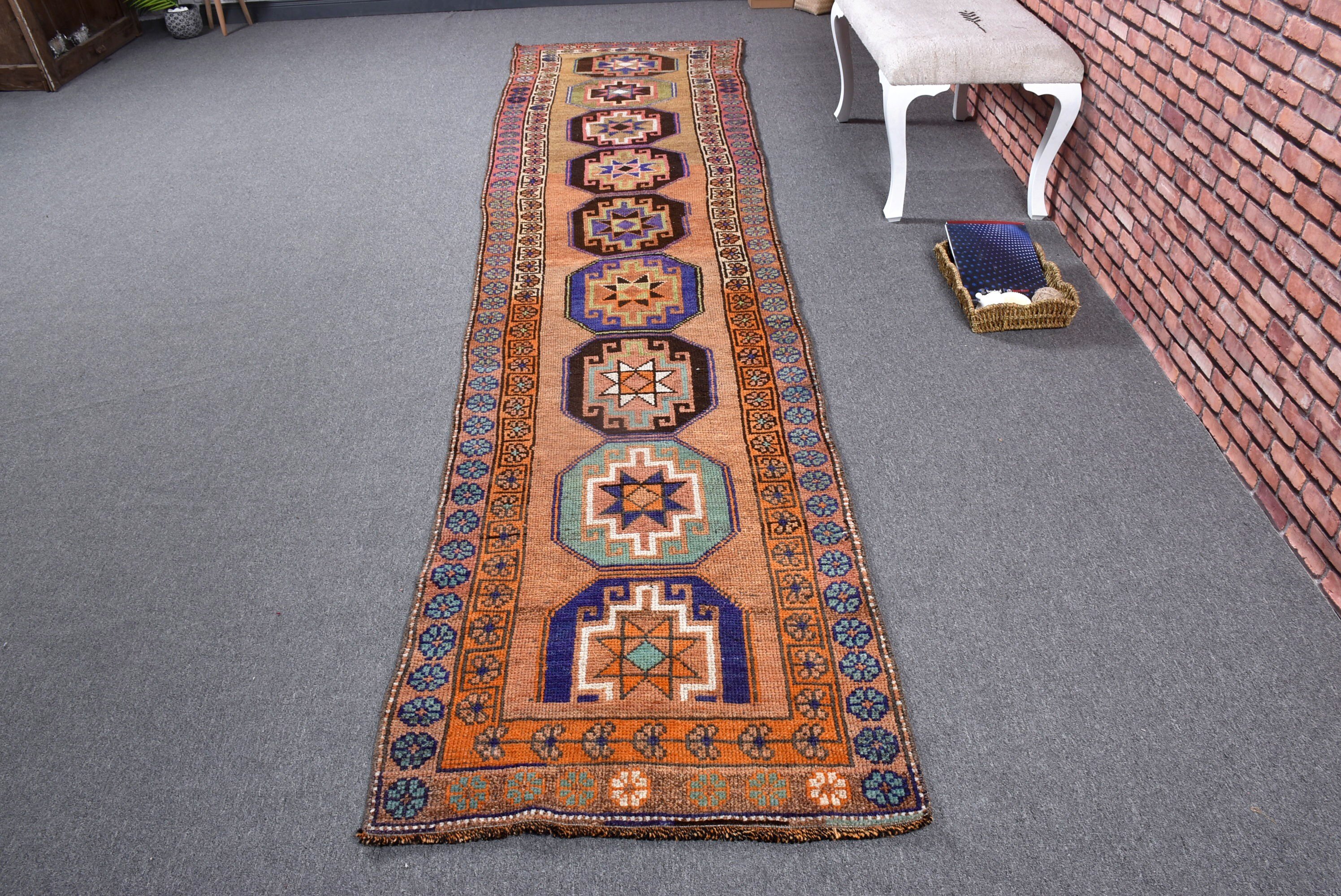 2.6x12.3 ft Runner Rug, Bronze Handwoven Rugs, Turkish Rug, Anatolian Rugs, Vintage Rugs, Cool Rug, Stair Runner Rug Rugs, Stair Rugs