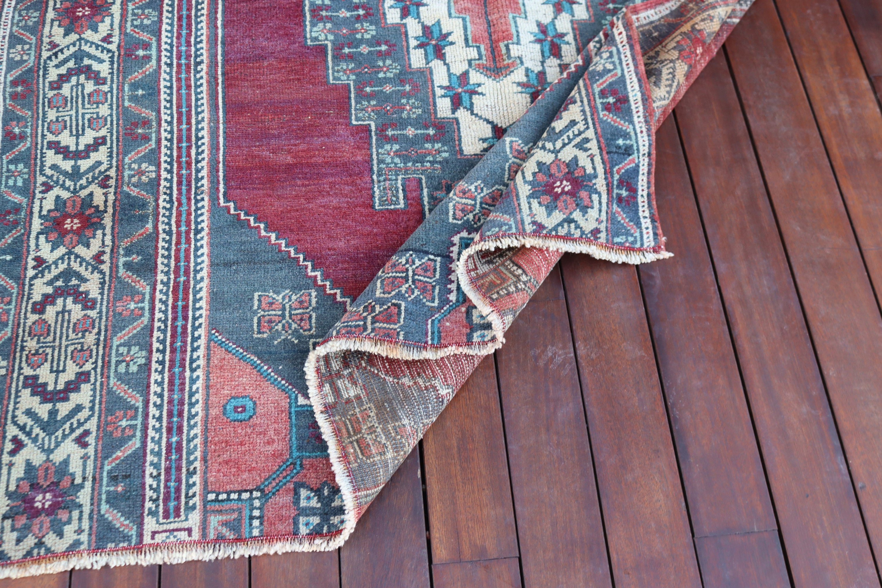 Kırmızı Boho Halılar, Yatak Odası Halıları, Açıklama Halısı, Türk Halıları, Boho Vurgulu Halılar, El Dokuma Halılar, 4.3x5.4 ft Accent Halı, Vintage Halılar