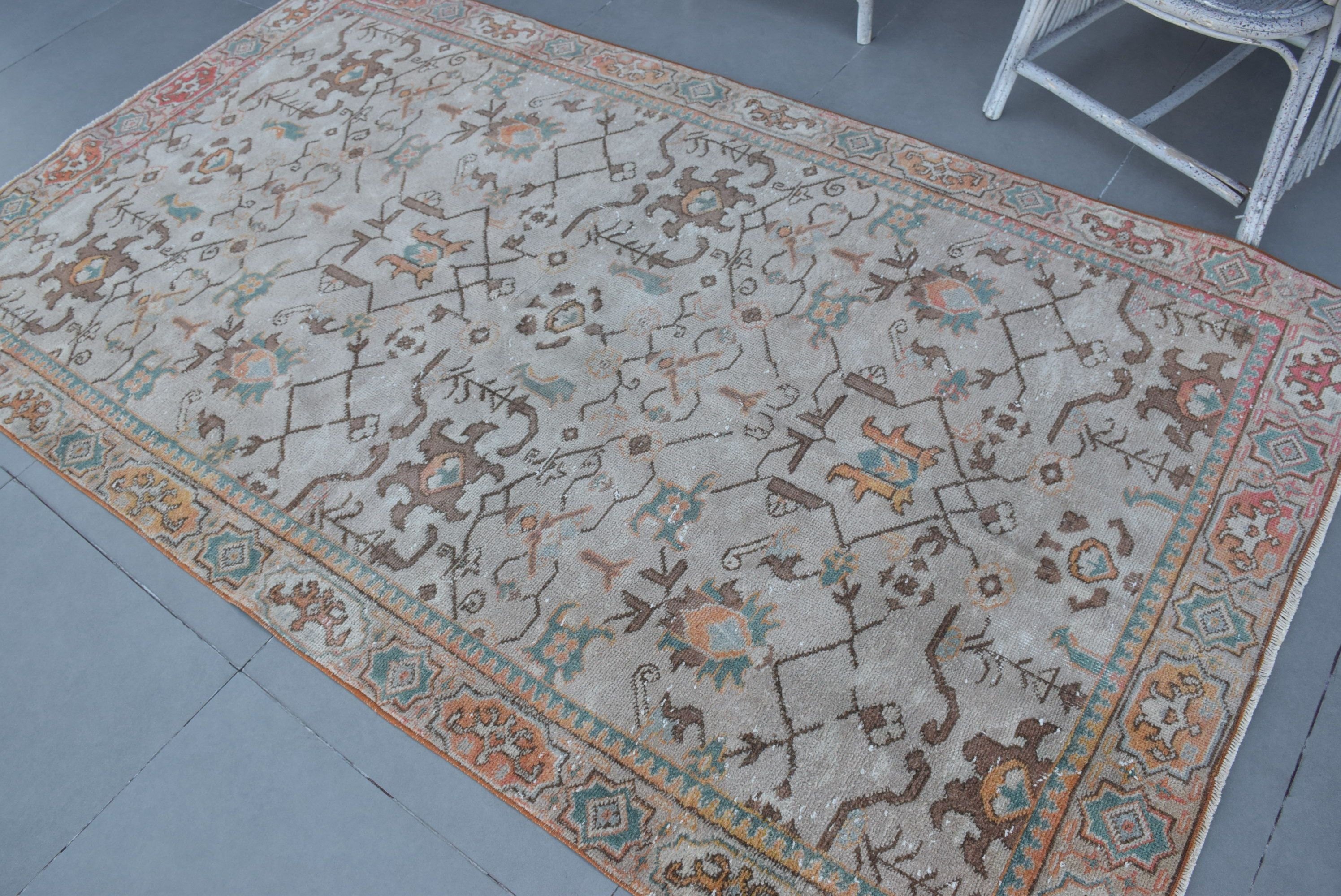 Pastel Rug, Vintage Rug, Oriental Rugs, Turkish Rug, Living Room Rug, Antique Rug, Rugs for Nursery, 4.6x8.1 ft Area Rug, Beige Kitchen Rug