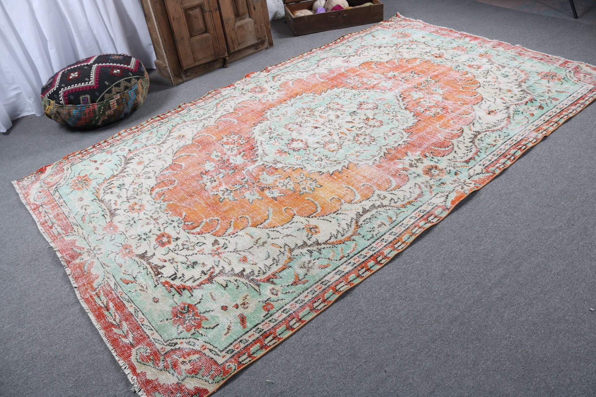 Large Boho Rug, Cool Rug, Large Oushak Rug, 6x9.9 ft Large Rugs, Turkish Rugs, Vintage Rugs, Orange Cool Rug, Decorative Rug, Kitchen Rug