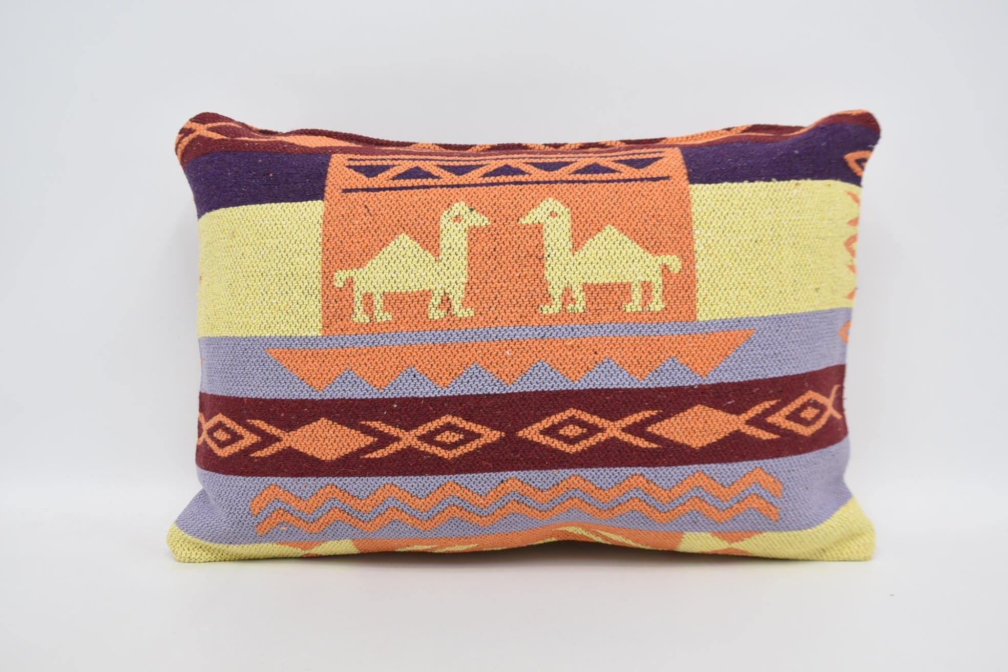 16"x24" Yellow Pillow Case, Decorative Bolster Pillow Sham, Pillow for Sofa, Kilim Pillow, Turkish Pillow, Knitted Cushion Cover