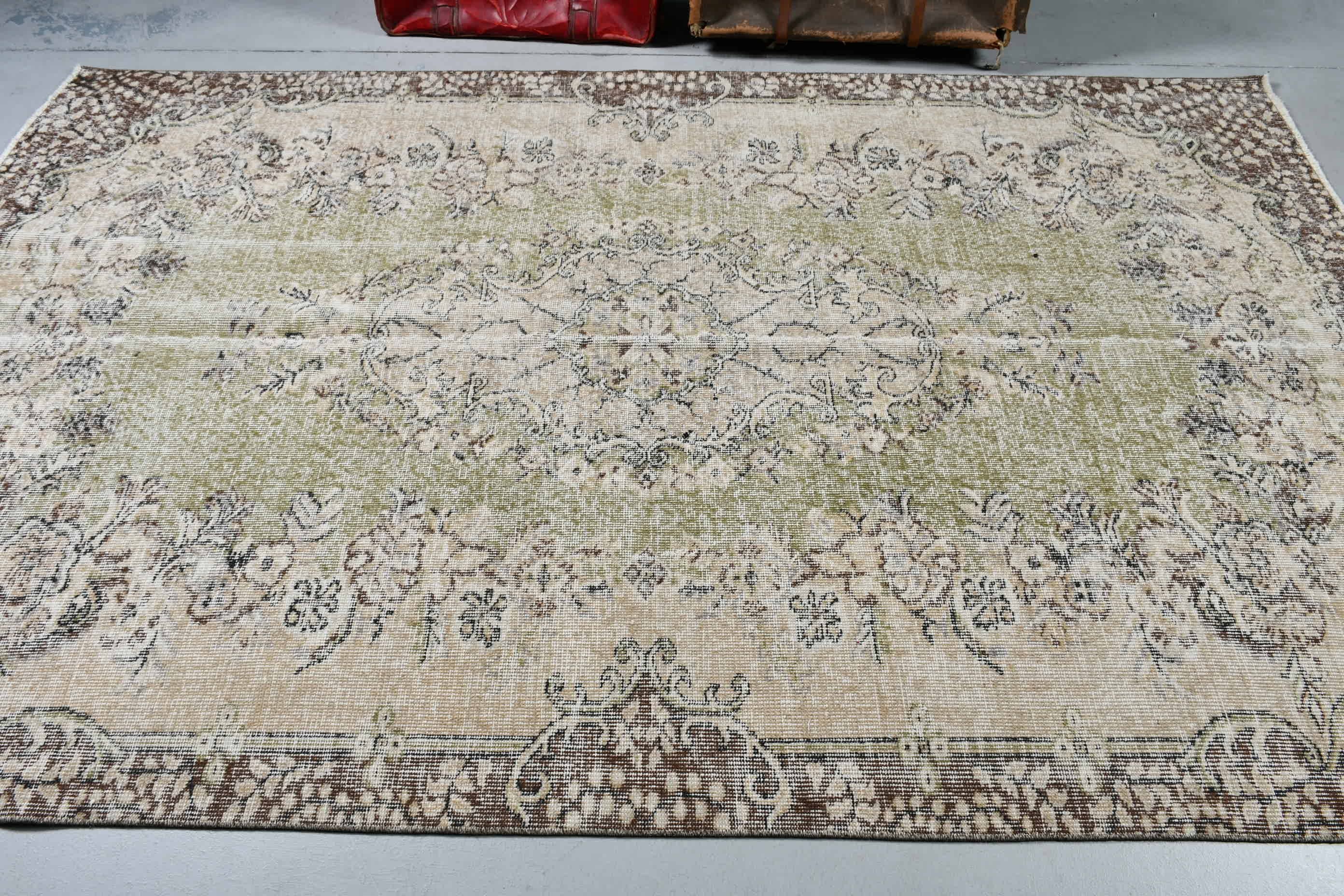 Oushak Halı, Vintage Halı, Yeşil Oushak Halı, Sevimli Halılar, Yemek Odası Halıları, 5.4x8.7 ft Büyük Halılar, Salon Halıları, Yatak Odası Halısı, Türk Halıları