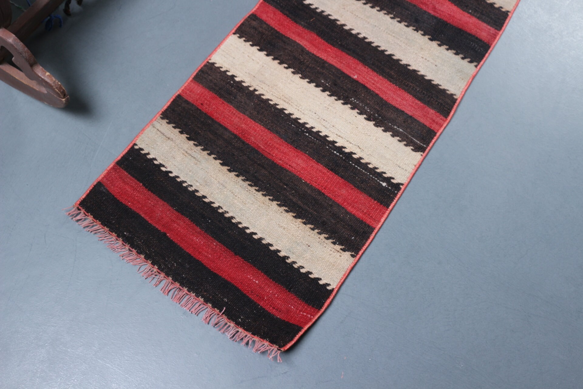 Kırmızı Oryantal Halı, Kilim, El Yapımı Halı, Mutfak Halısı, Banyo Halısı, Oushak Halısı, Türk Halısı, Vintage Halı, 1.6x3.8 ft Küçük Halı, Yatak Odası Halısı