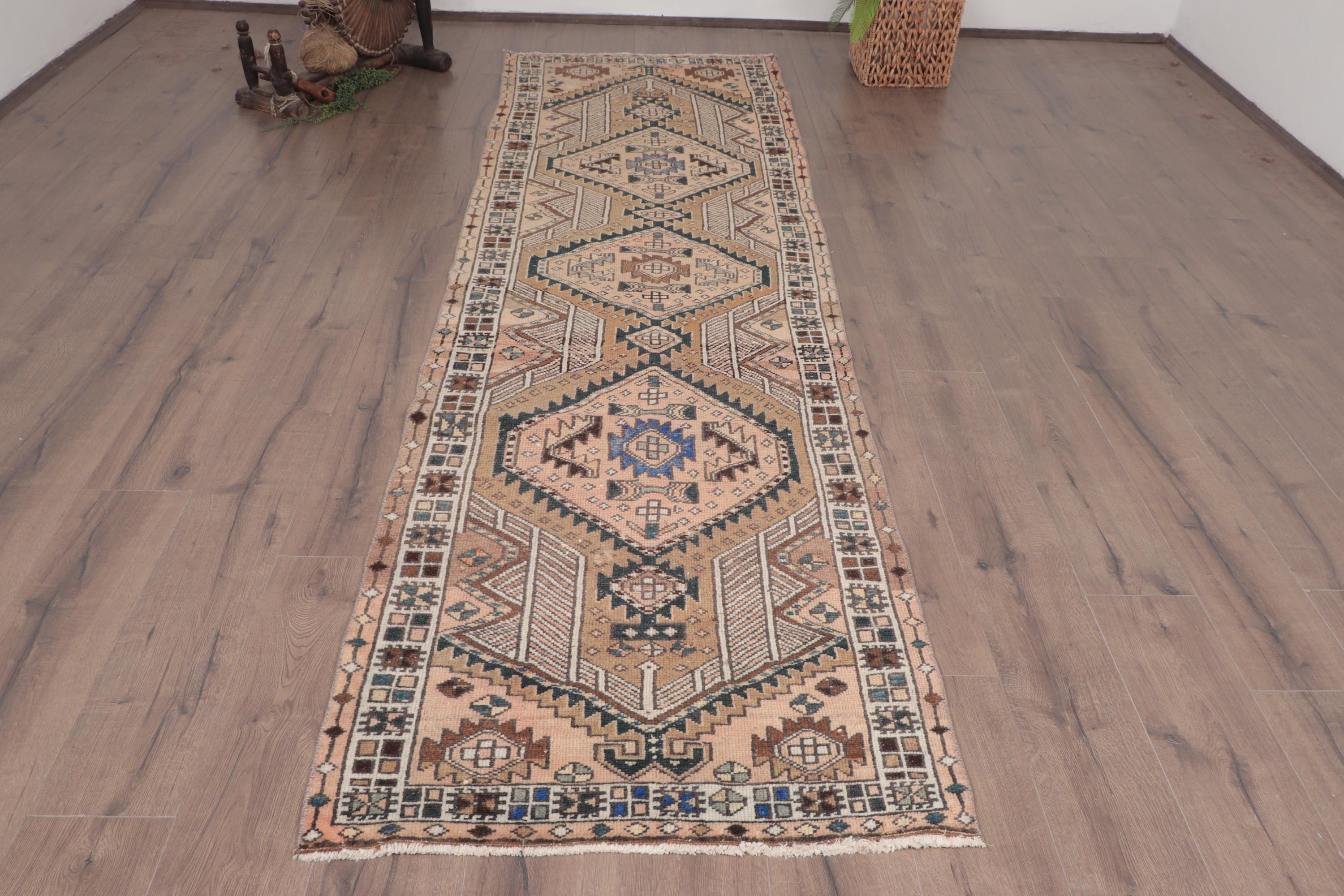 Kitchen Rugs, Organic Rug, Hallway Rugs, 2.9x10.4 ft Runner Rugs, Beige Wool Rugs, Vintage Rugs, Turkish Rug, Moroccan Rugs