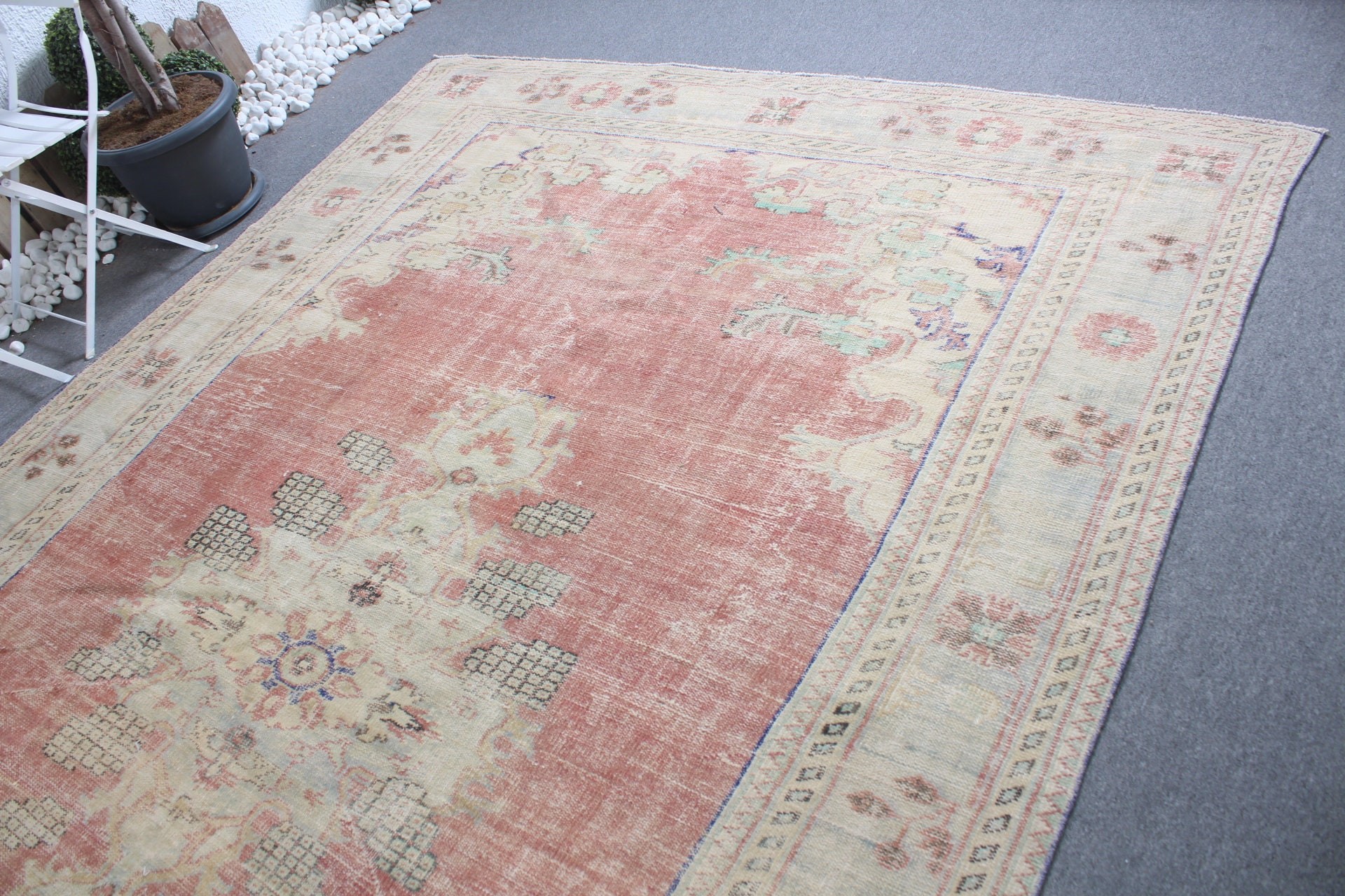 Bedroom Rug, Living Room Rug, Boho Rug, 7.4x11.8 ft Oversize Rugs, Oriental Rug, Beige Oushak Rug, Vintage Rugs, Turkish Rugs, Saloon Rugs