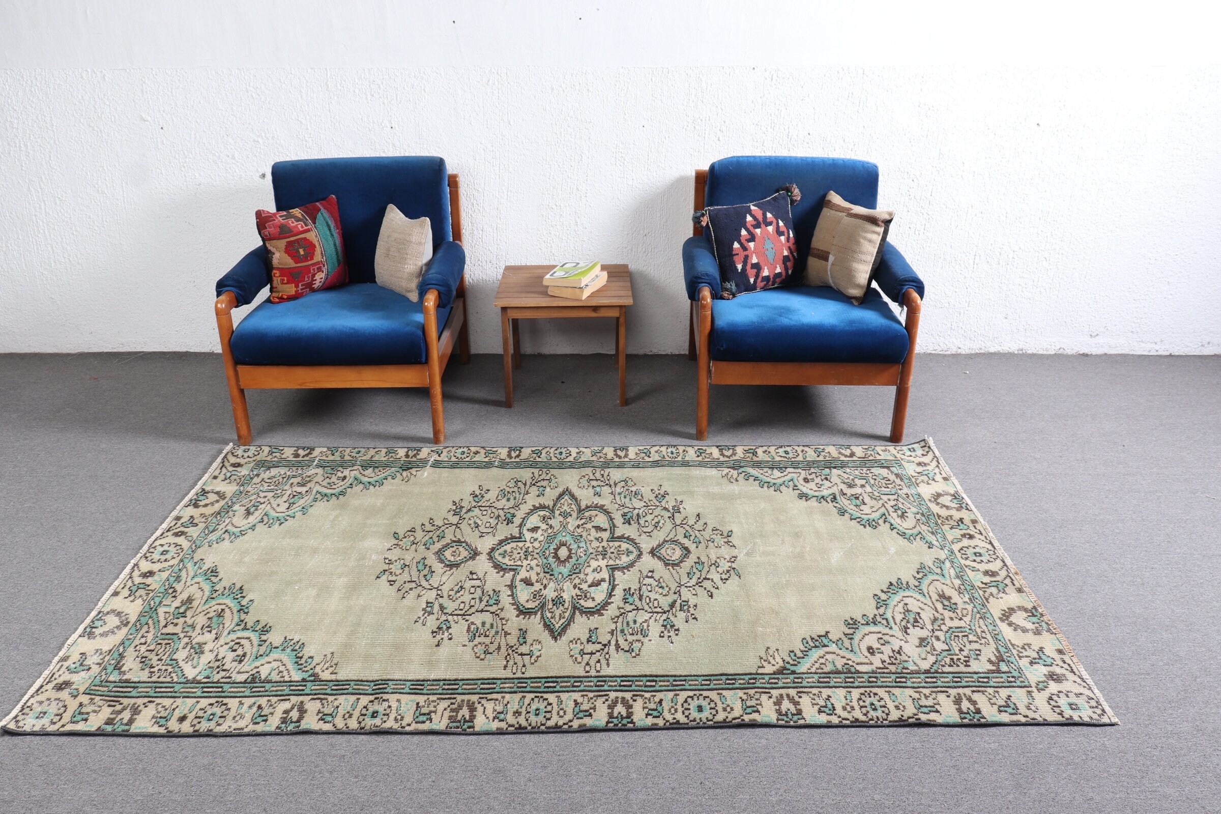 Living Room Rug, Vintage Rug, Cute Rug, 4.3x7.4 ft Area Rug, Green Bedroom Rug, Floor Rugs, Moroccan Rugs, Turkish Rug, Anatolian Rug