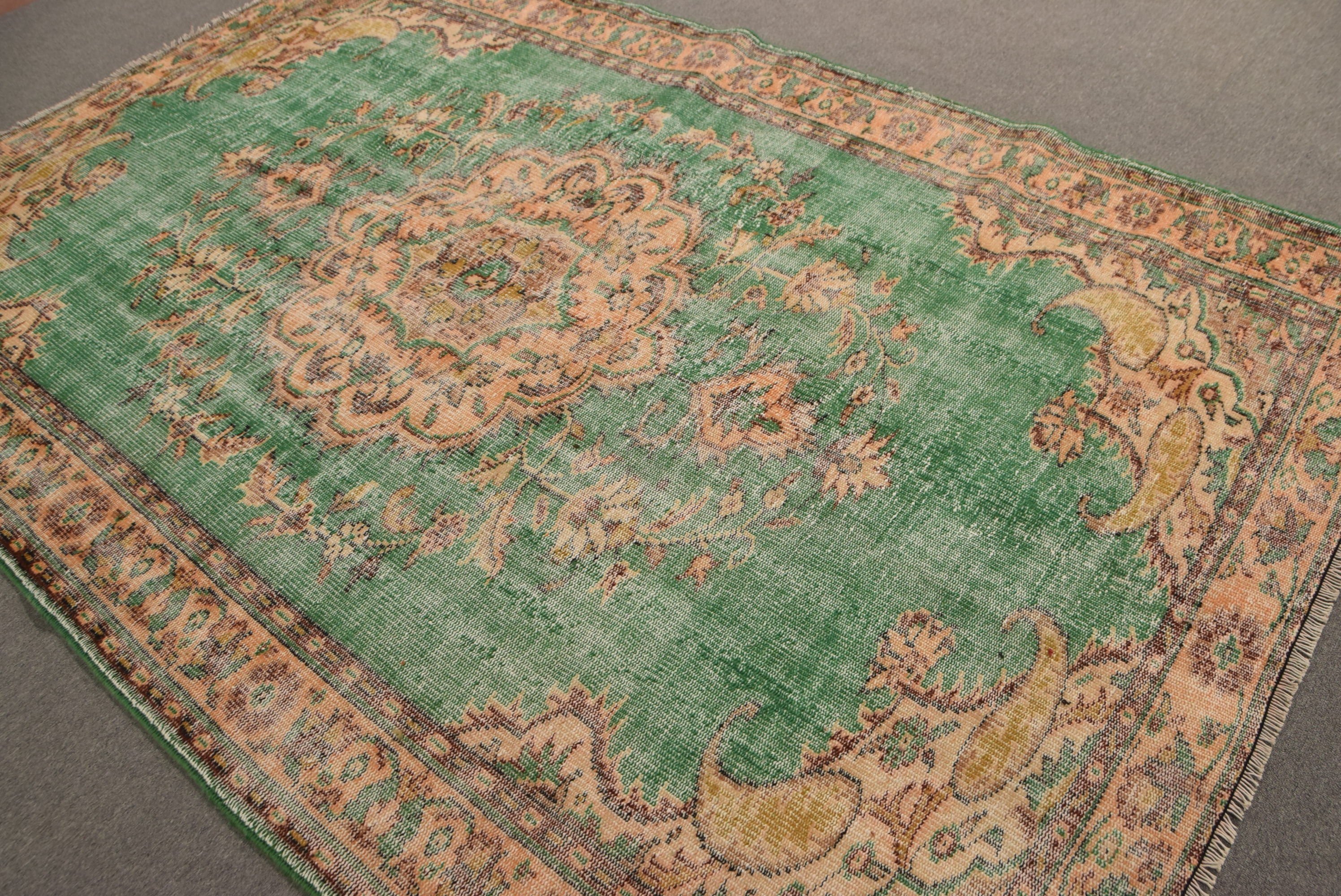 Wool Rug, Vintage Rug, Dining Room Rugs, Green Floor Rugs, Art Rugs, Rugs for Bedroom, Turkish Rug, 6.2x9.6 ft Large Rugs, Bedroom Rug