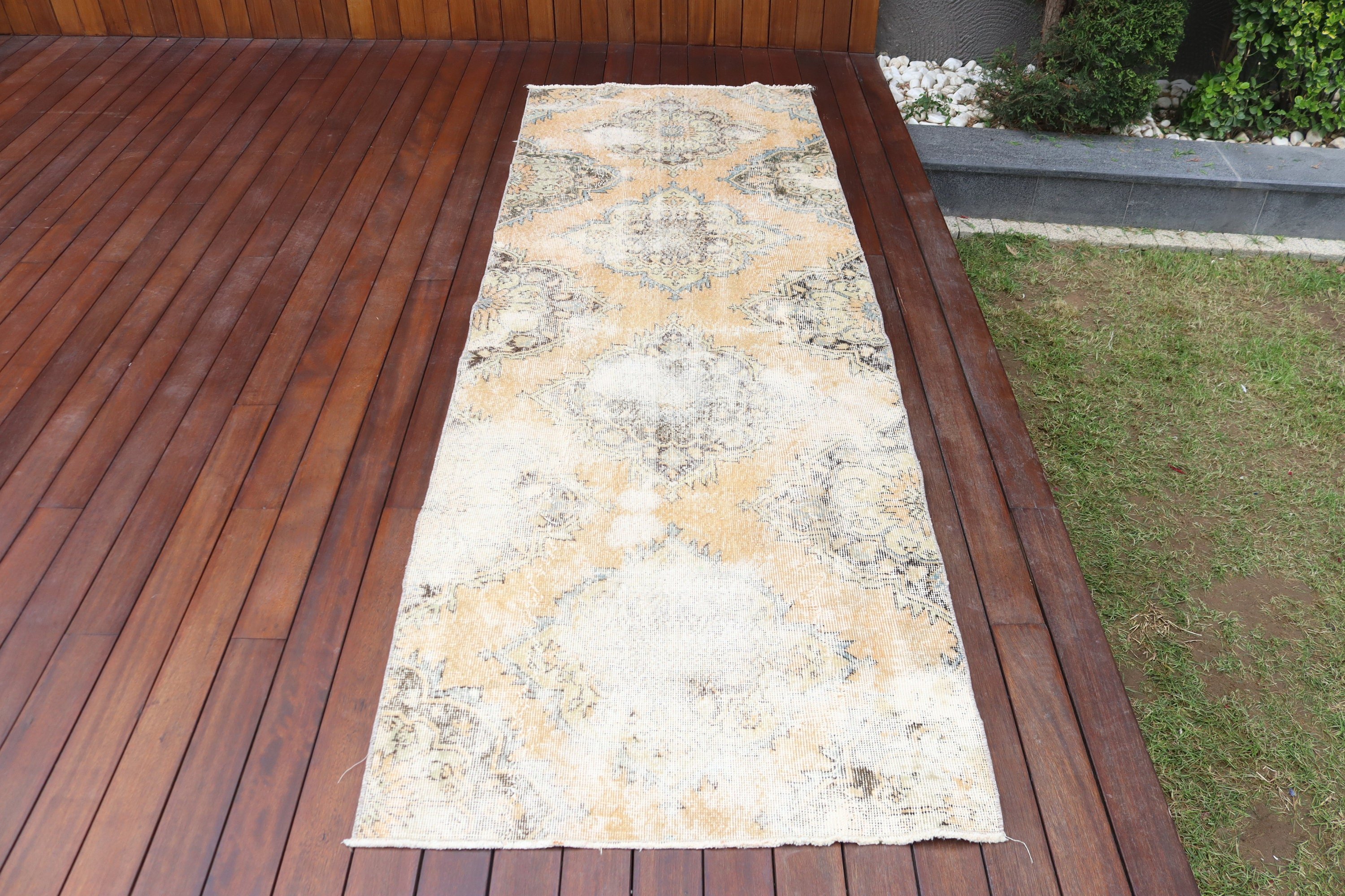 3x8,7 ft Runner Halı, Vintage Halı, Nötr Halılar, Koridor Halıları, Vintage Runner Halıları, Bej Oryantal Halı, Fas Halısı, Türk Halıları