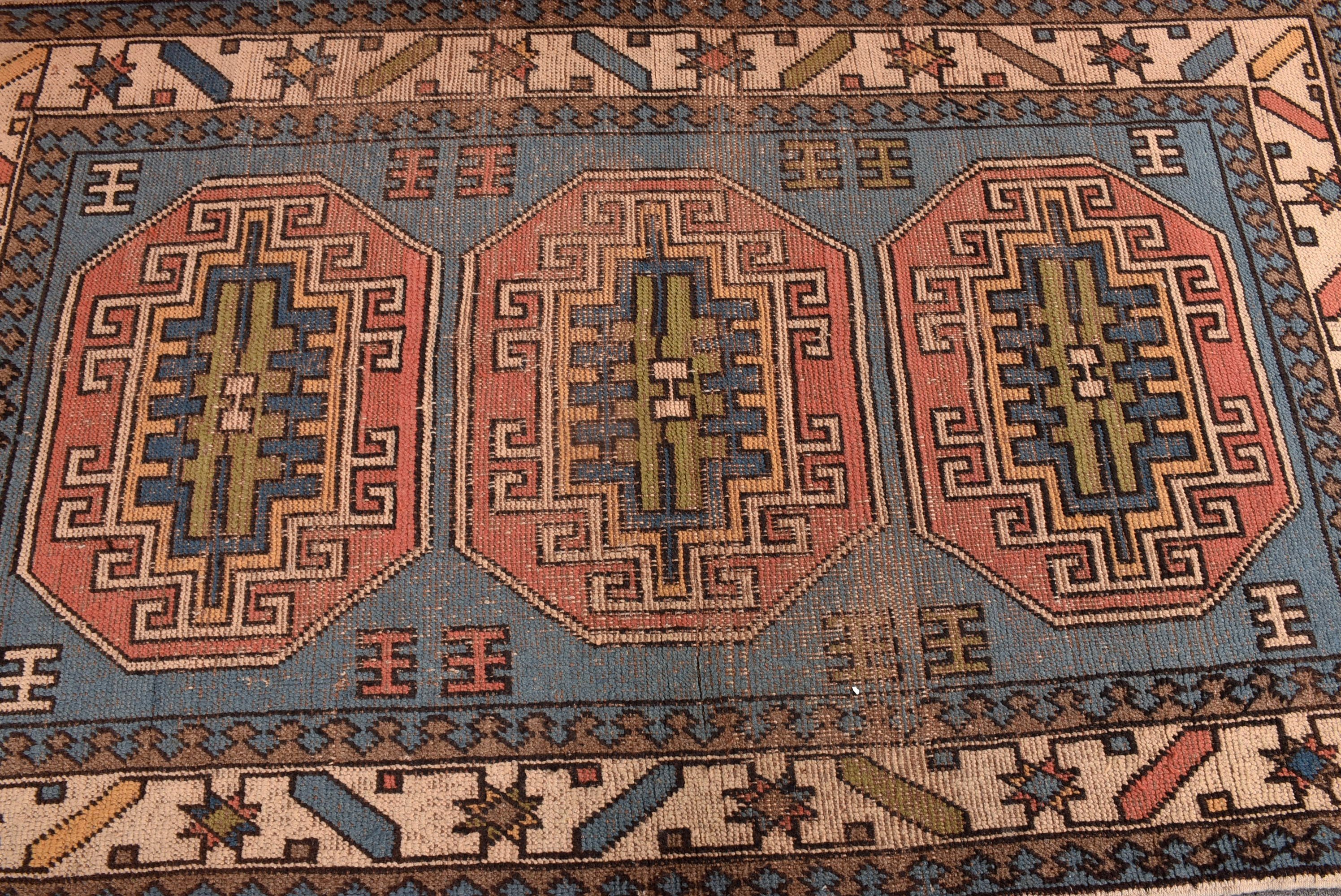 El Yapımı Halı, Vintage Halı, Vintage Vurgulu Halı, Yer Halıları, Türk Halıları, 3.7x6.2 ft Vurgulu Halı, Mutfak Halıları, Boho Halı, Mavi Ev Dekor Halısı