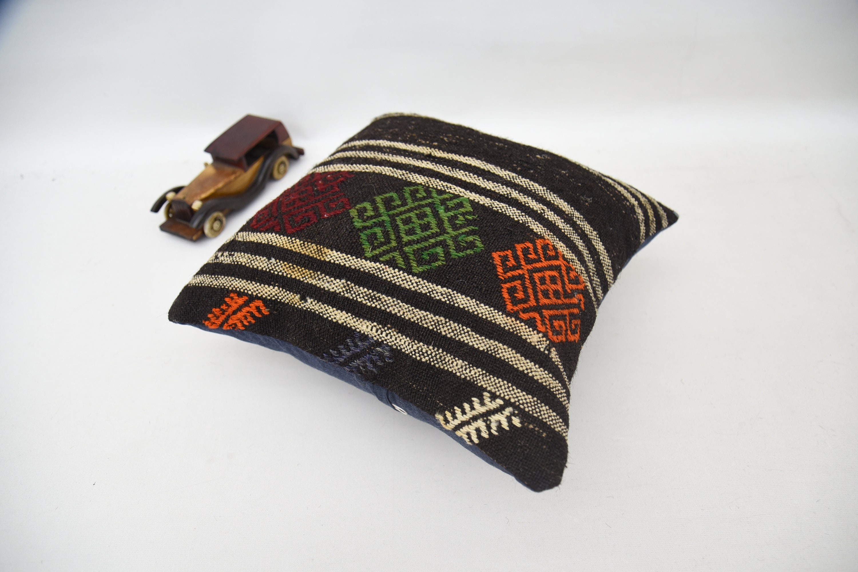 Colorful Cushion Case, Aztec Cushion Case, Antique Pillows, Kilim Cushion Sham, Boho Pillow Sham Cover, 16"x16" Brown Cushion Case