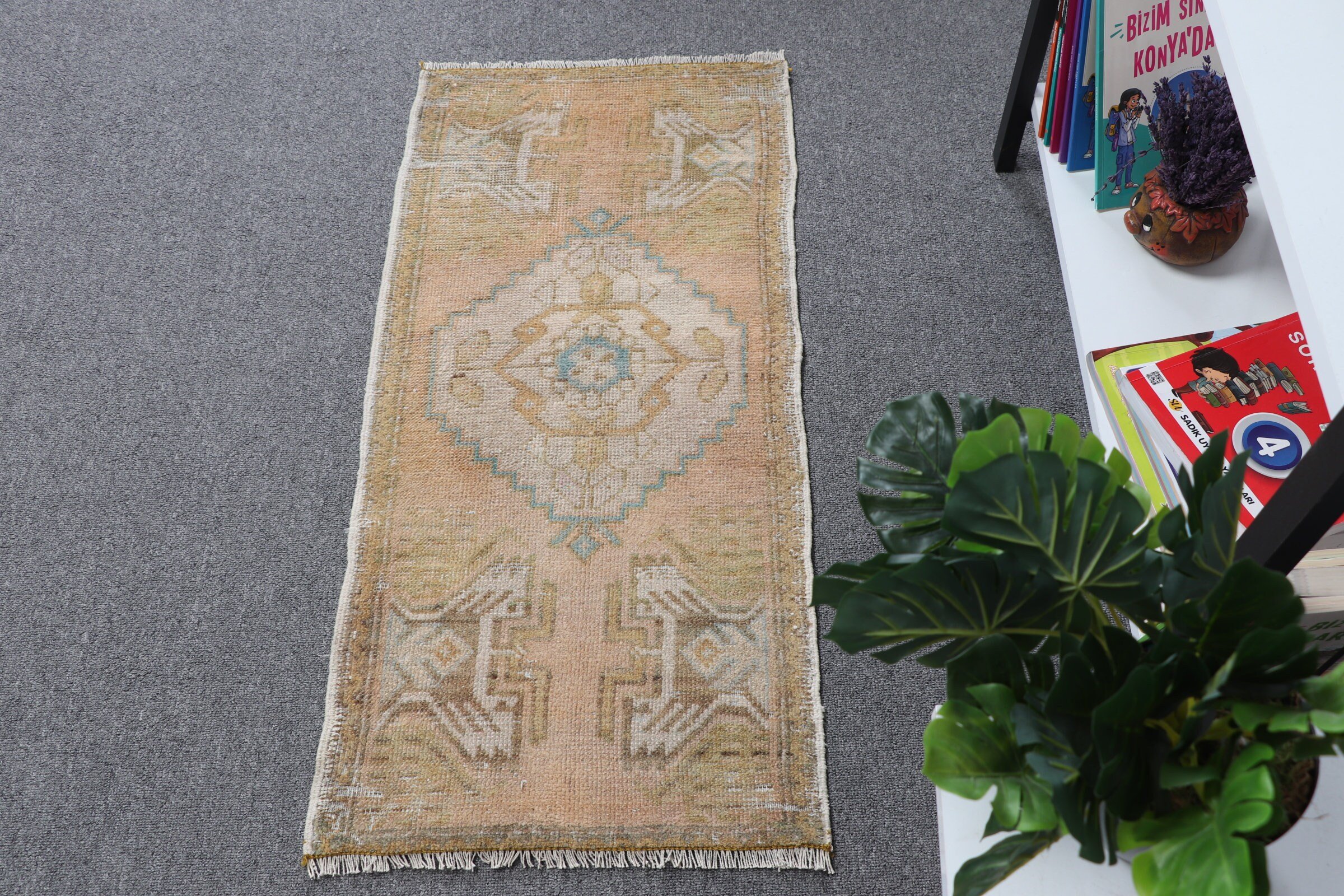 1.5x3.1 ft Small Rug, Yellow Kitchen Rug, Outdoor Rug, Turkish Rugs, Oushak Rugs, Entry Rug, Home Decor Rug, Bathroom Rugs, Vintage Rug