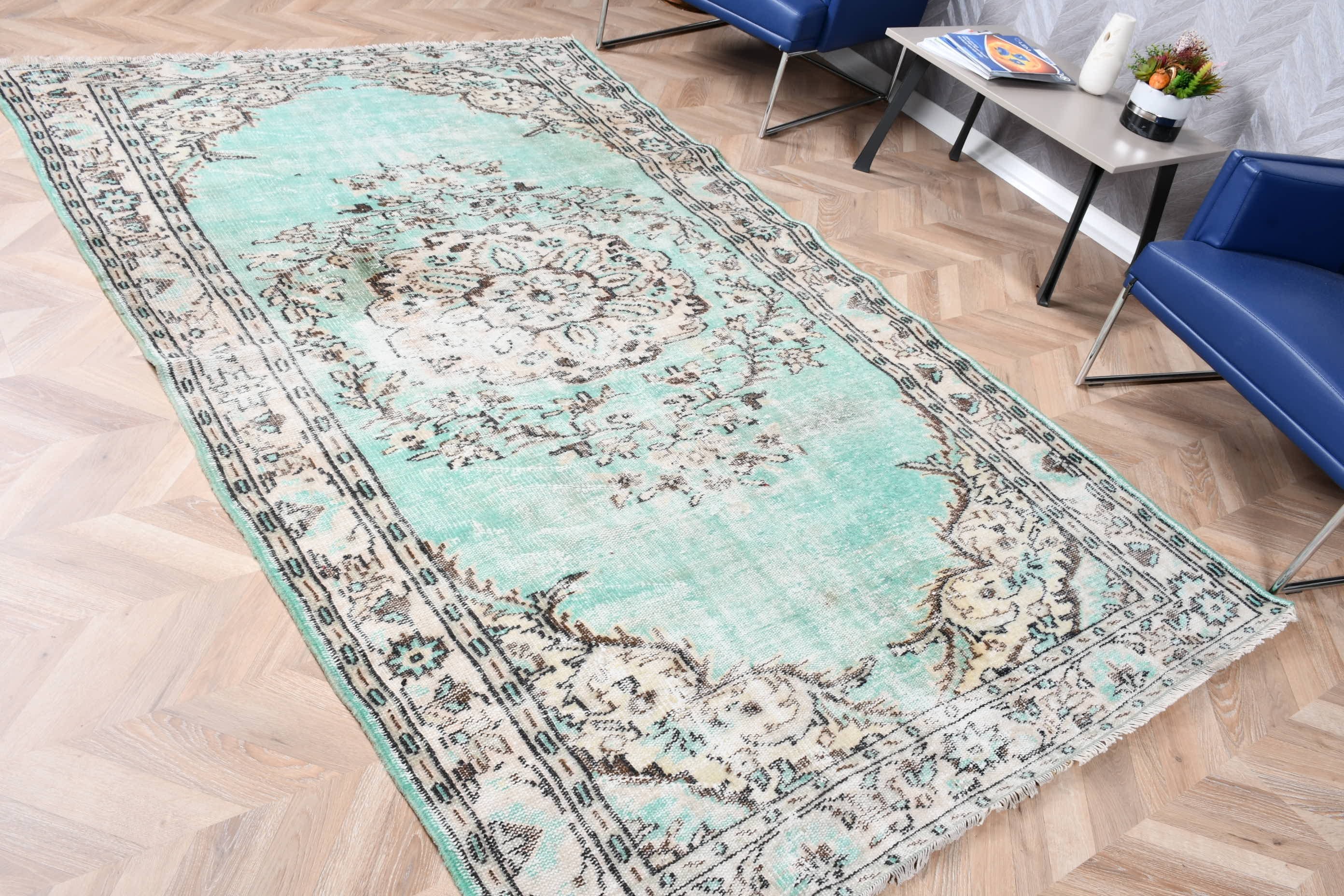 Oushak Halı, Vintage Halı, Yer Halısı, Etnik Halı, Yemek Odası Halısı, Yeşil Ev Dekor Halıları, 5.3x8.7 ft Büyük Halılar, Oturma Odası Halısı, Türk Halısı