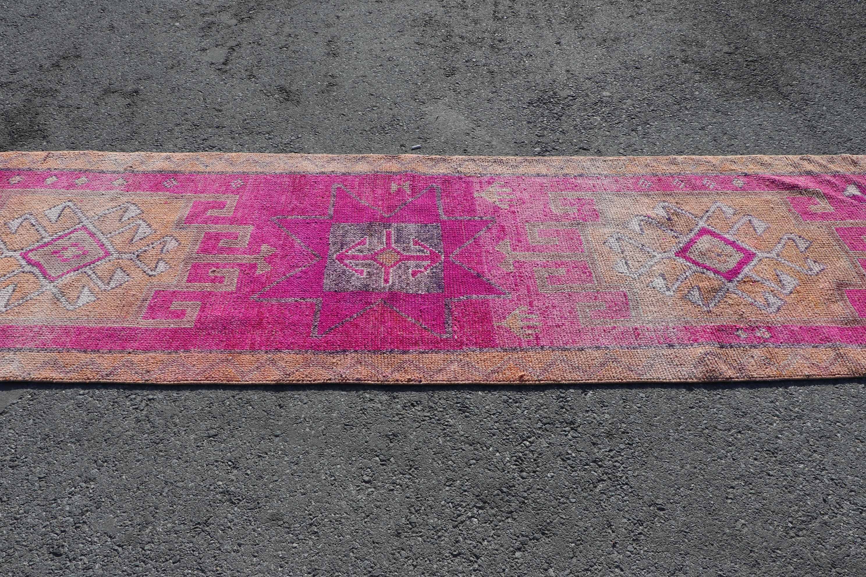 Pink Floor Rug, Corridor Rug, 3.1x10.9 ft Runner Rug, Pastel Rug, Rugs for Stair, Bedroom Rugs, Kitchen Rug, Turkish Rug, Vintage Rugs