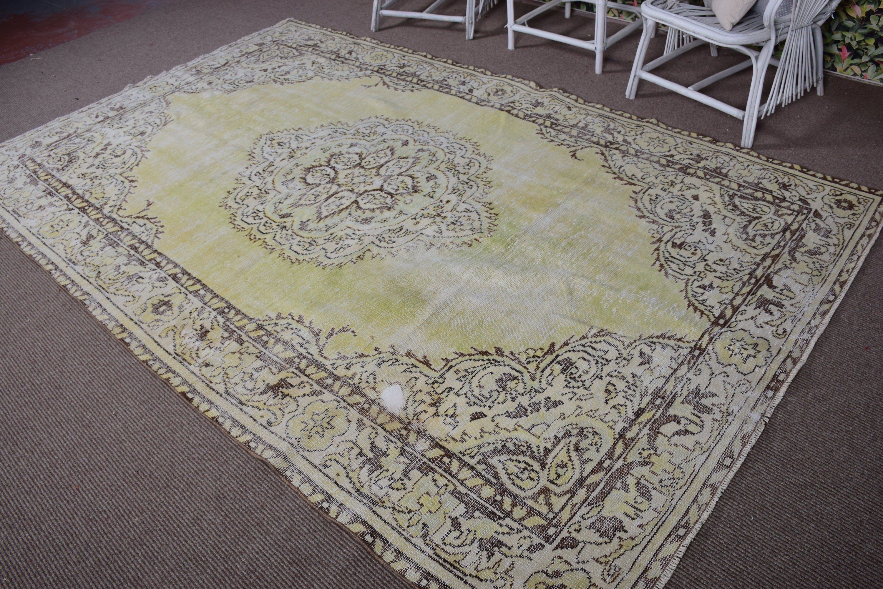 Kabile Halısı, Yeşil Oushak Halısı, Türk Halıları, 6,2x10,1 ft Büyük Halı, Oturma Odası Halısı, Oushak Halısı, Vintage Halılar, Lüks Halı, Büyük Boho Halısı