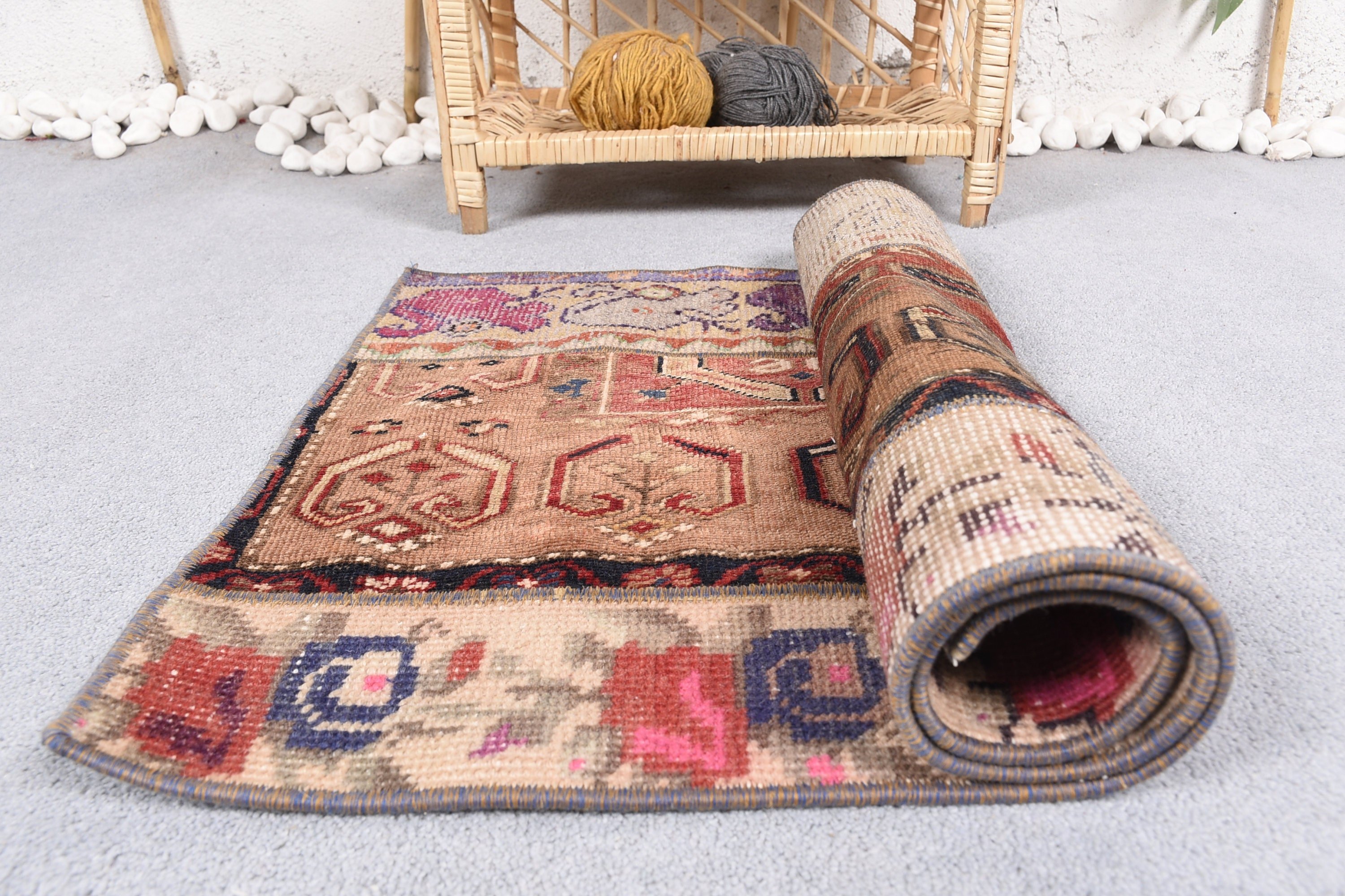 Turkish Rugs, Decorative Rug, Vintage Rug, Brown Wool Rug, Bathroom Rug, Rugs for Entry, Bedroom Rug, 1.8x3.5 ft Small Rug, Wool Rug