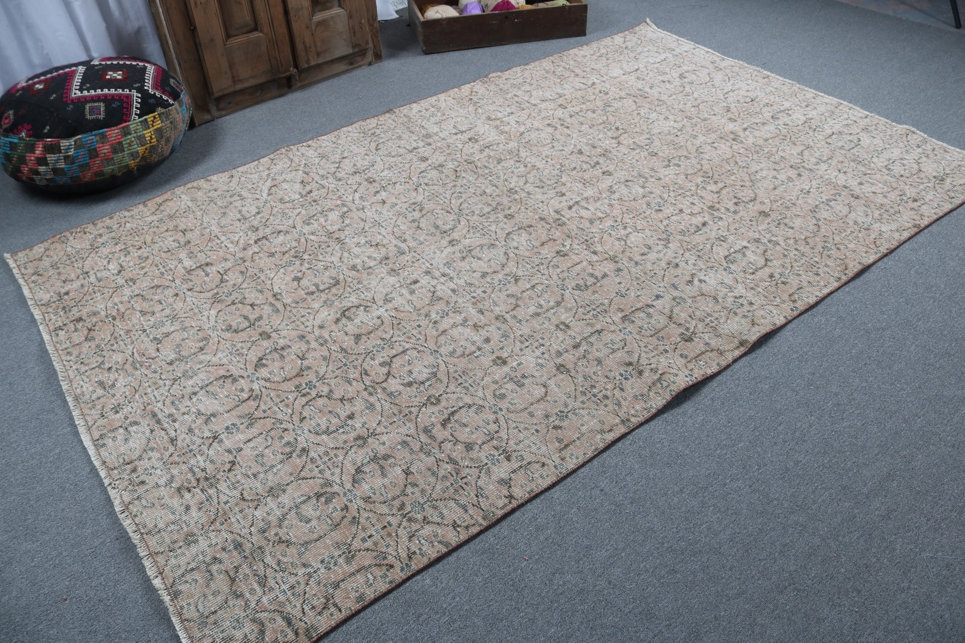 Anadolu Halıları, 5.5x9 ft Büyük Halılar, Büyük Oushak Halısı, Türk Halısı, Vintage Halı, Egzotik Halı, Salon Halısı, Geometrik Halılar, Turuncu Modern Halılar