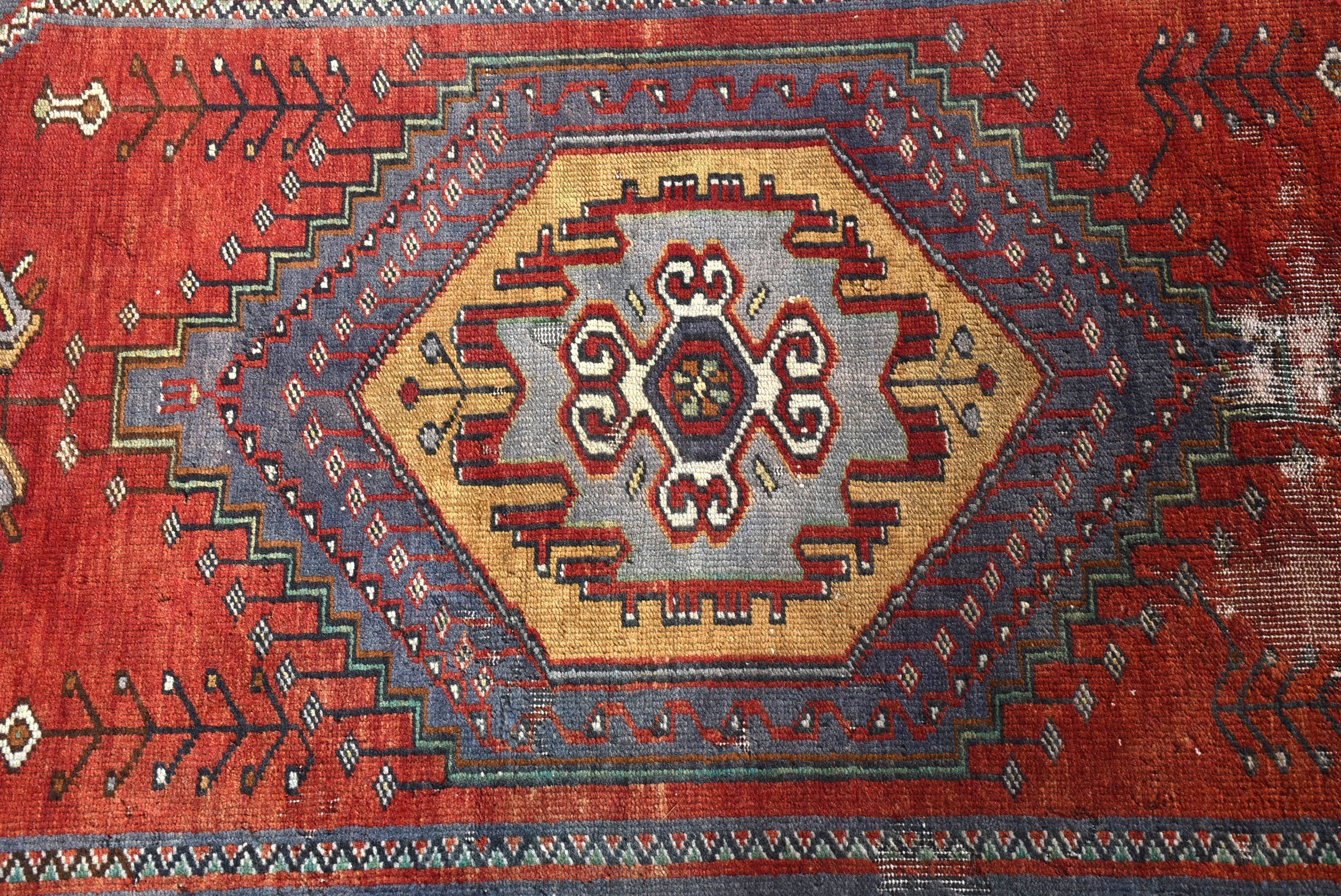 Vintage Halı, Giriş Halıları, Kırmızı Antika Halılar, Dekoratif Halı, 3,4x6,4 ft Vurgu Halıları, Mutfak Halısı, Yer Halısı, Türk Halısı, Oushak Halıları