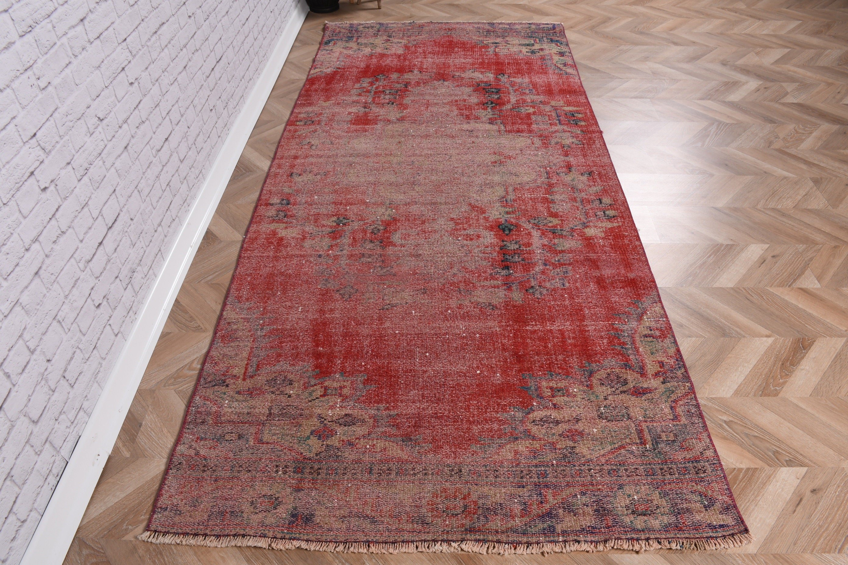 Turkish Rugs, Oushak Rug, Living Room Rug, Kitchen Rug, Red  3.9x9 ft Area Rugs, Neutral Rug, Vintage Rug, Rugs for Area