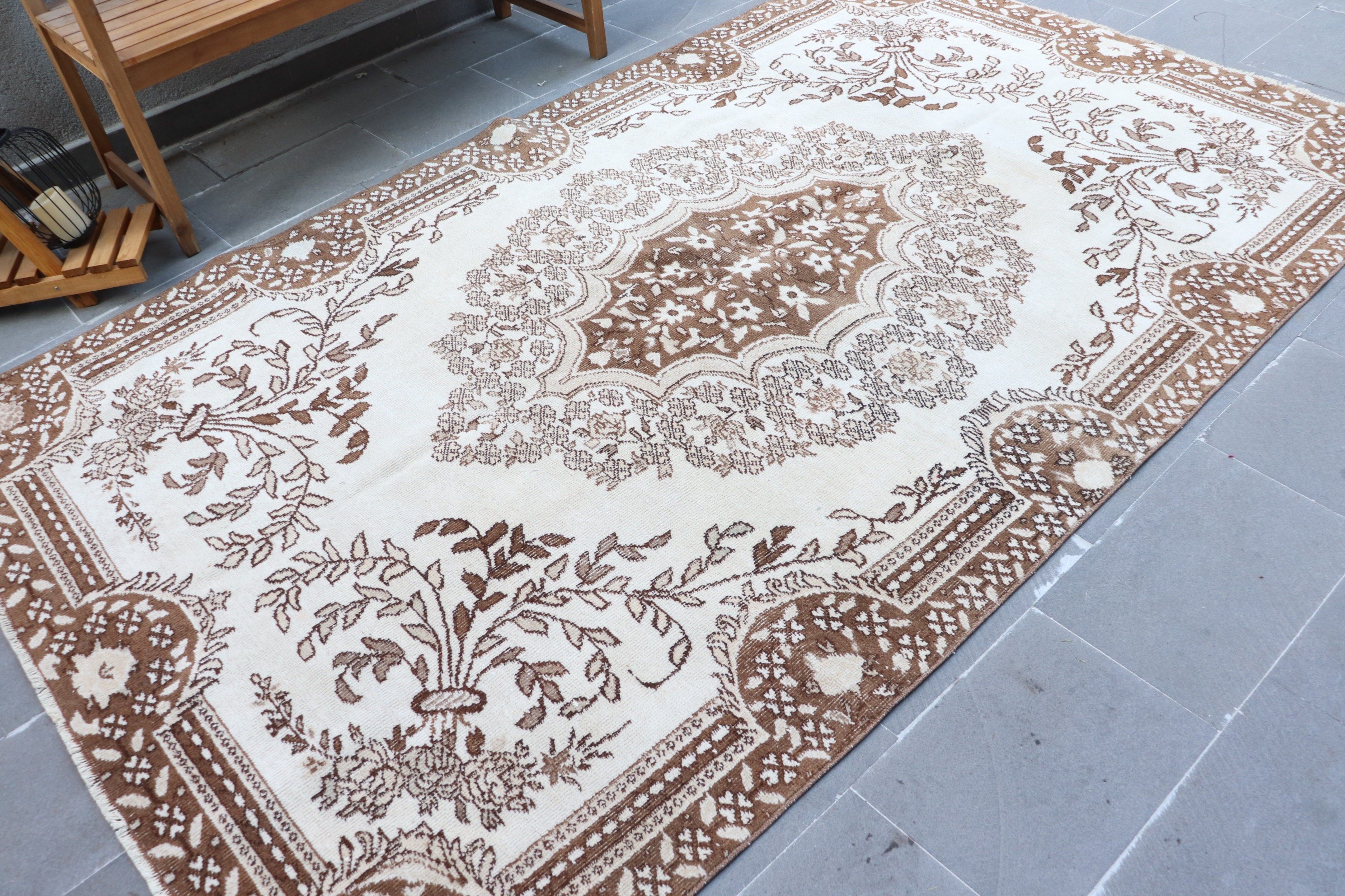 Living Room Rug, White  5.7x9.4 ft Large Rugs, Salon Rug, Abstract Rugs, Oushak Rug, Antique Rug, Vintage Rug, Turkish Rug