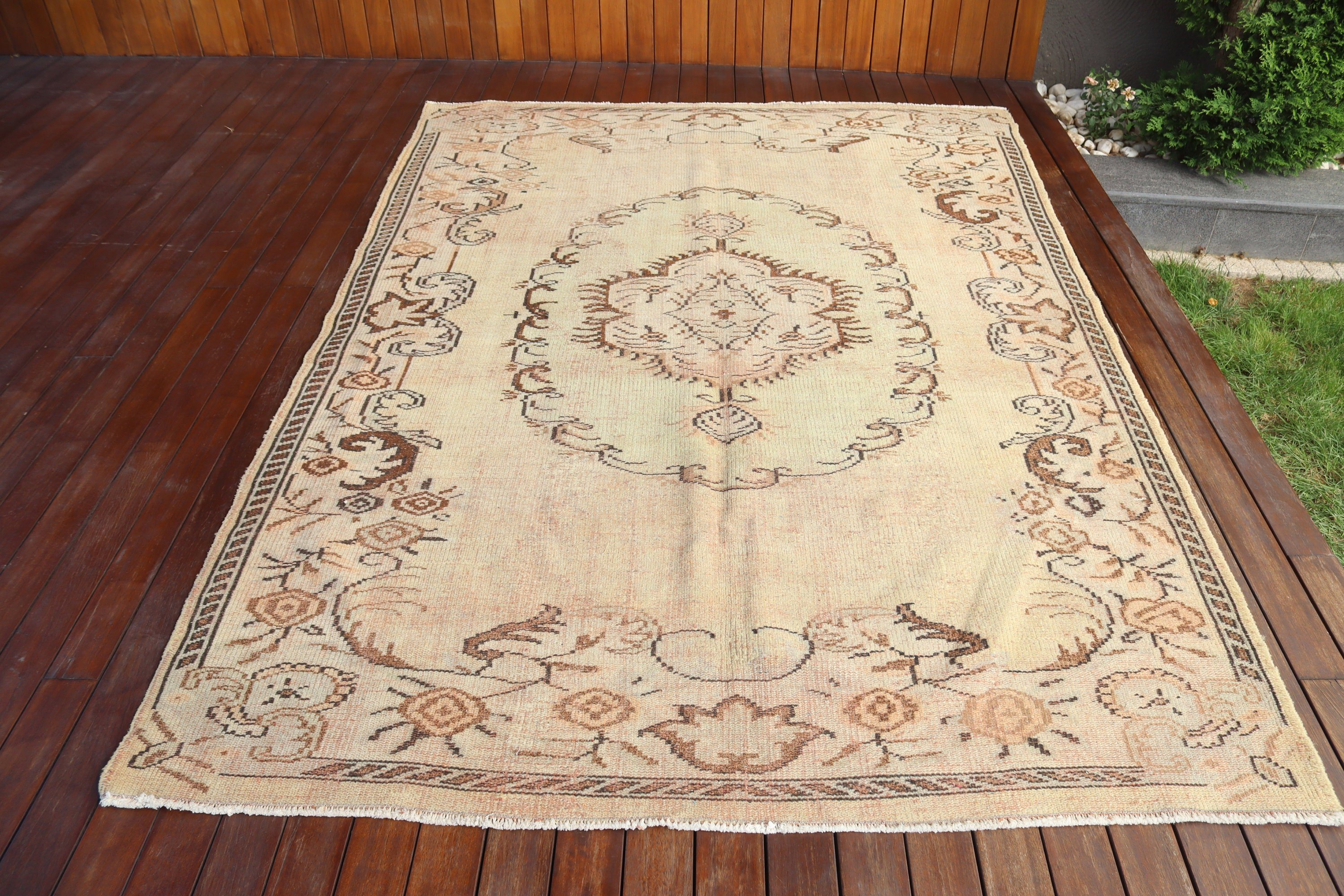 Büyük Vintage Halı, Fas Halısı, Bej Yatak Odası Halıları, Vintage Halılar, Yemek Odası Halıları, Oushak Halıları, 6x8,5 ft Büyük Halılar, Türk Halısı