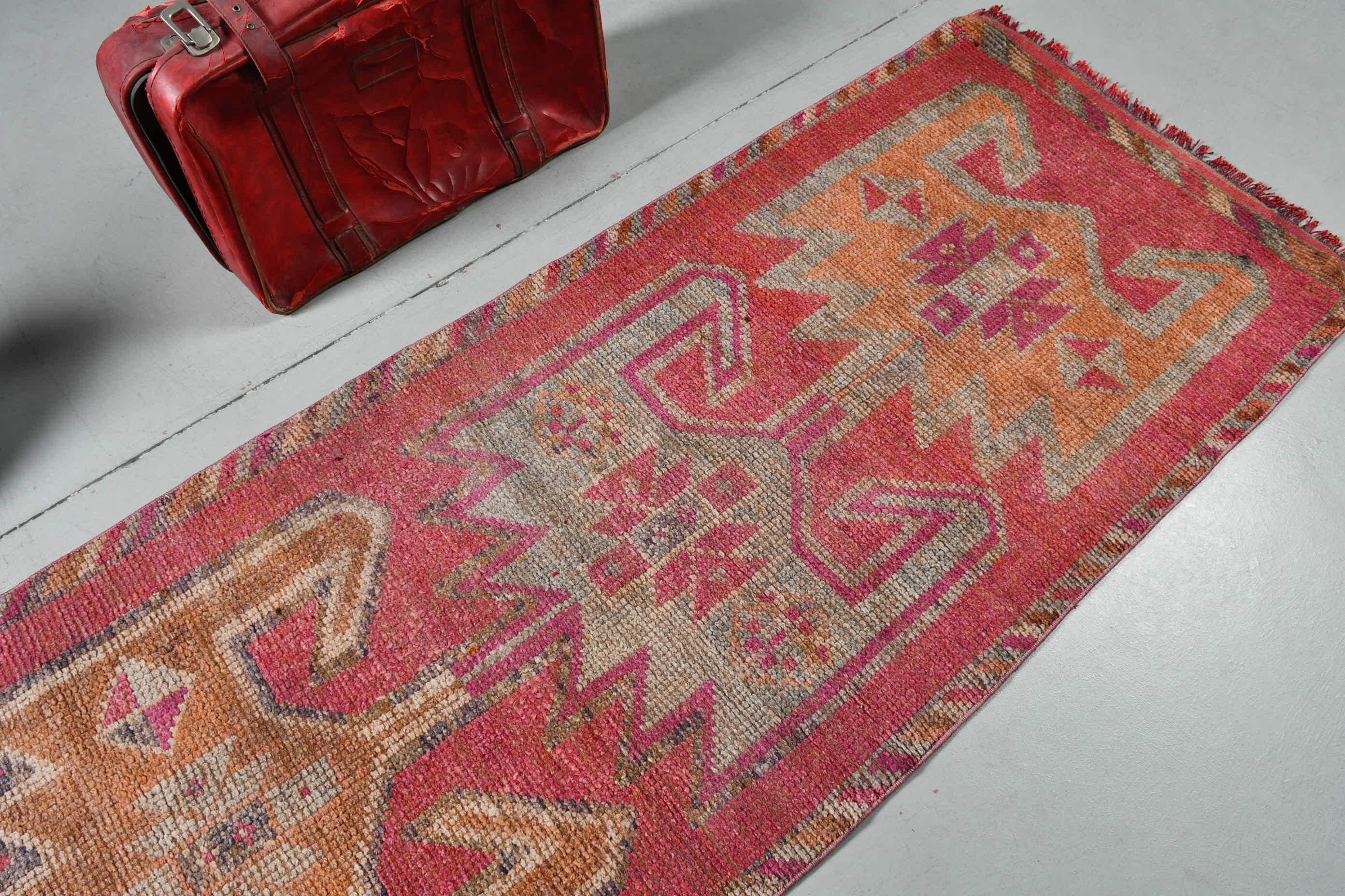 Oriental Rugs, Pink Kitchen Rugs, Turkish Rugs, 2.8x11.4 ft Runner Rug, Floor Rug, Rugs for Kitchen, Stair Rugs, Vintage Rug, Anatolian Rug