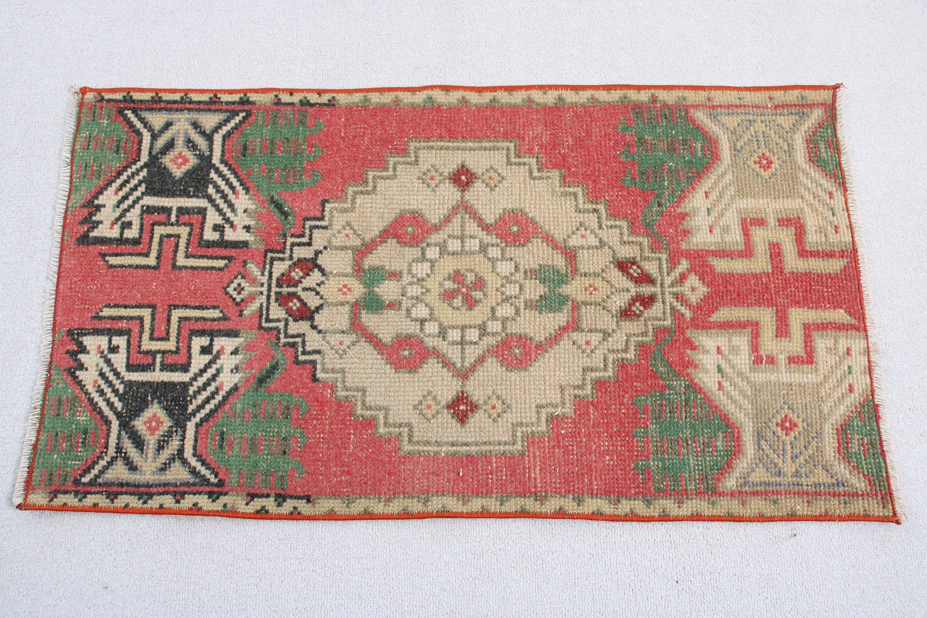 Kırmızı Oushak Halı, Küçük Boho Halılar, Paspas Halısı, Vintage Halılar, Türk Halıları, Modern Halı, 1.6x3 ft Küçük Halı, Giriş Halıları