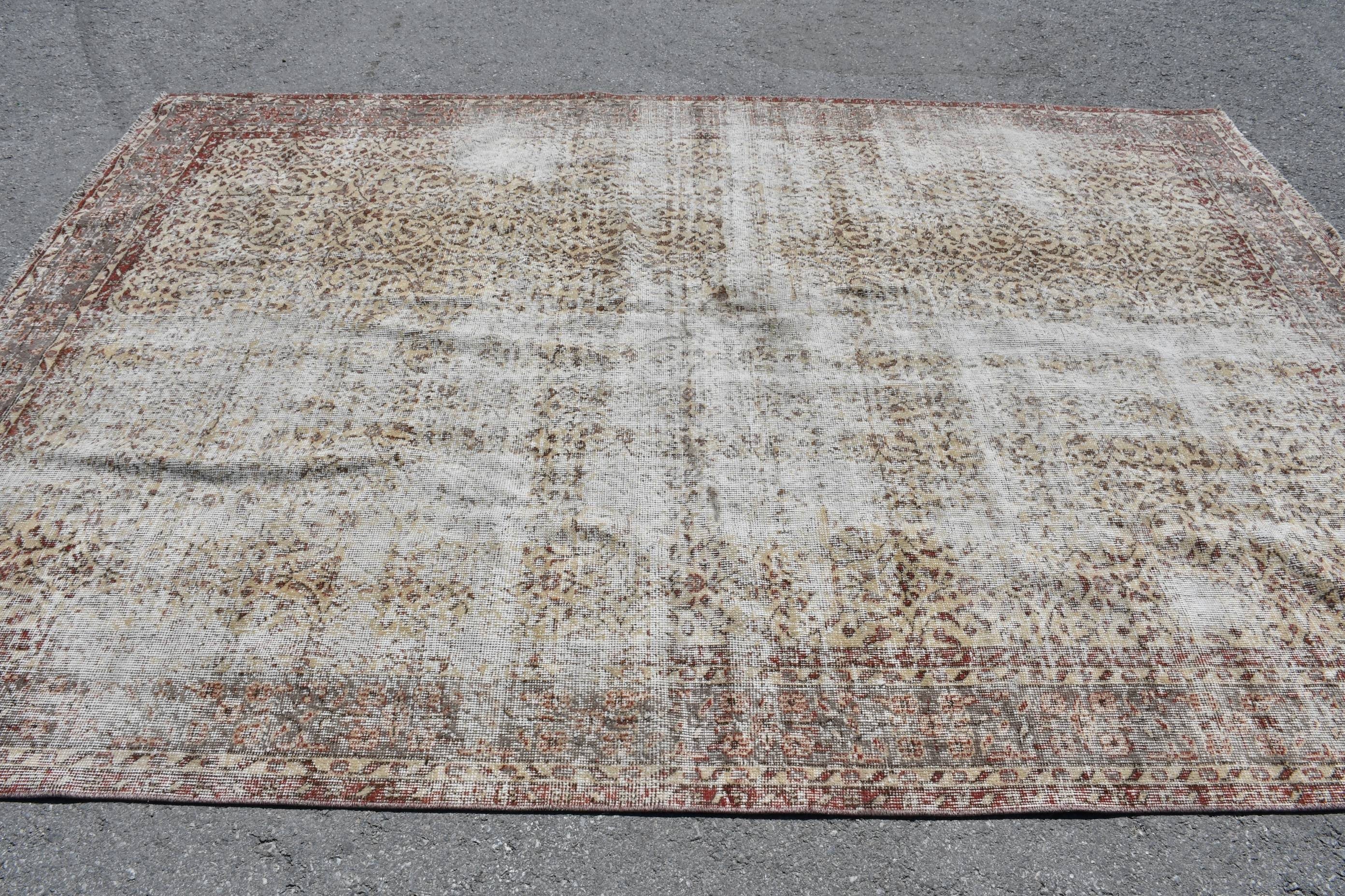 Turkish Rug, Handmade Rug, Beige Moroccan Rugs, Wool Rugs, Vintage Rug, Dining Room Rugs, Antique Rug, Saloon Rugs, 7x10.1 ft Oversize Rugs