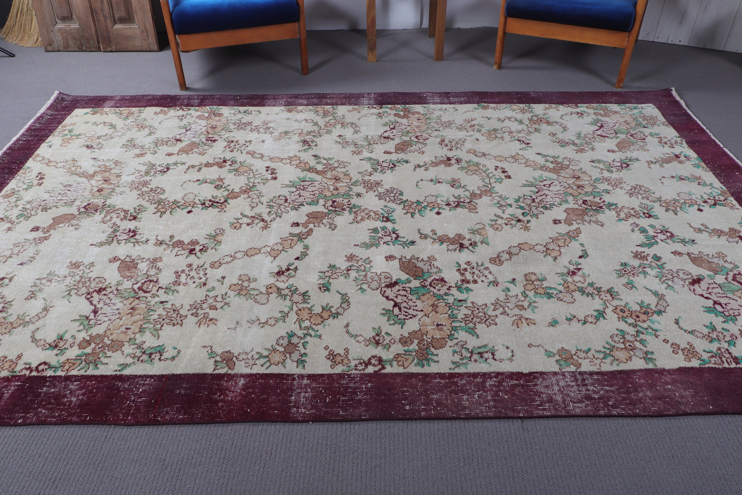 6.5x10 ft Büyük Halı, Bej Yatak Odası Halıları, Vintage Halılar, Büyük Boho Halısı, Oushak Halıları, Soğuk Halı, Yer Halıları, Türk Halıları, Yemek Odası Halısı