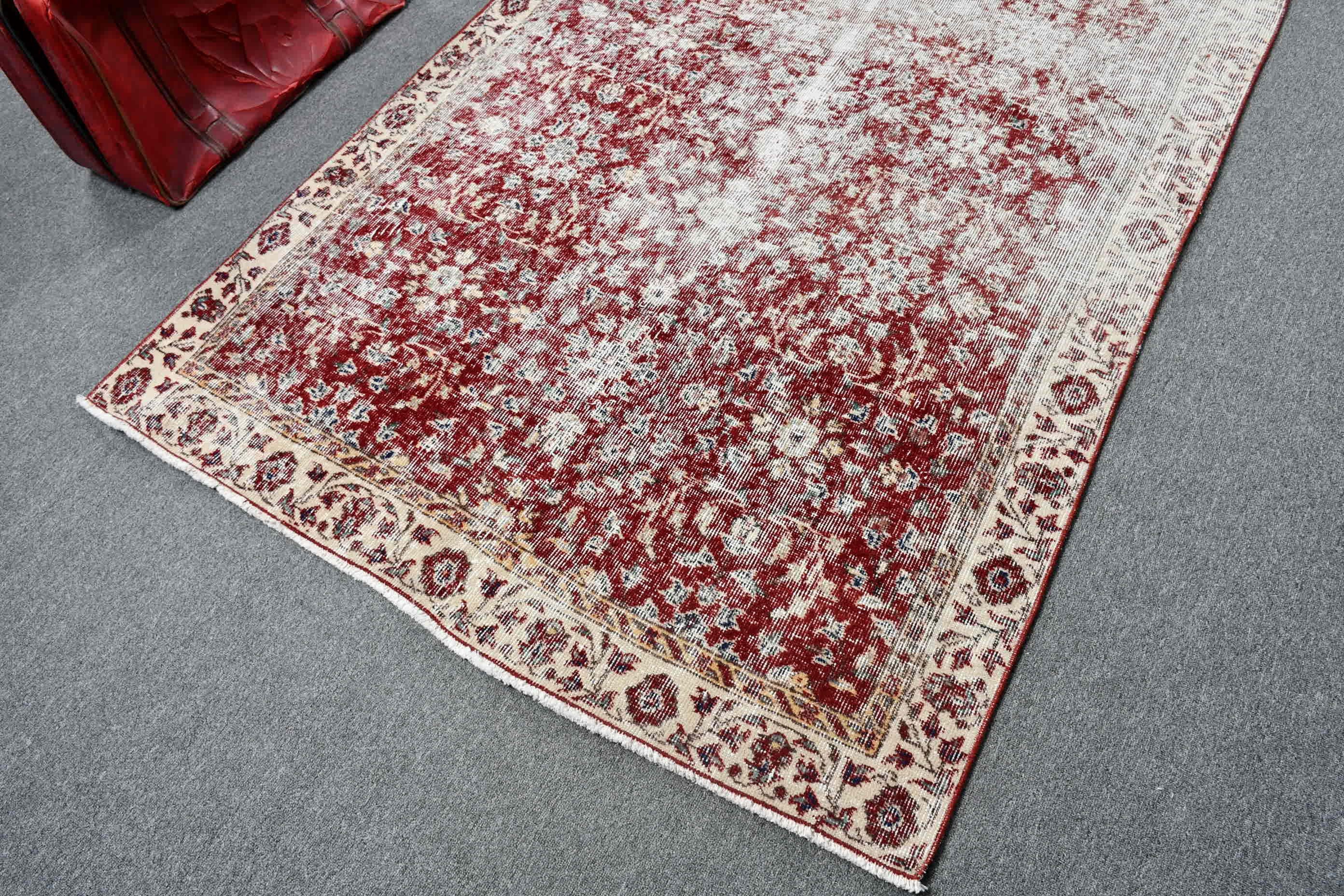 Floor Rug, Vintage Rugs, Red  4.2x7.3 ft Area Rug, Vintage Decor Rug, Rugs for Area, Oriental Rug, Cool Rugs, Turkish Rug