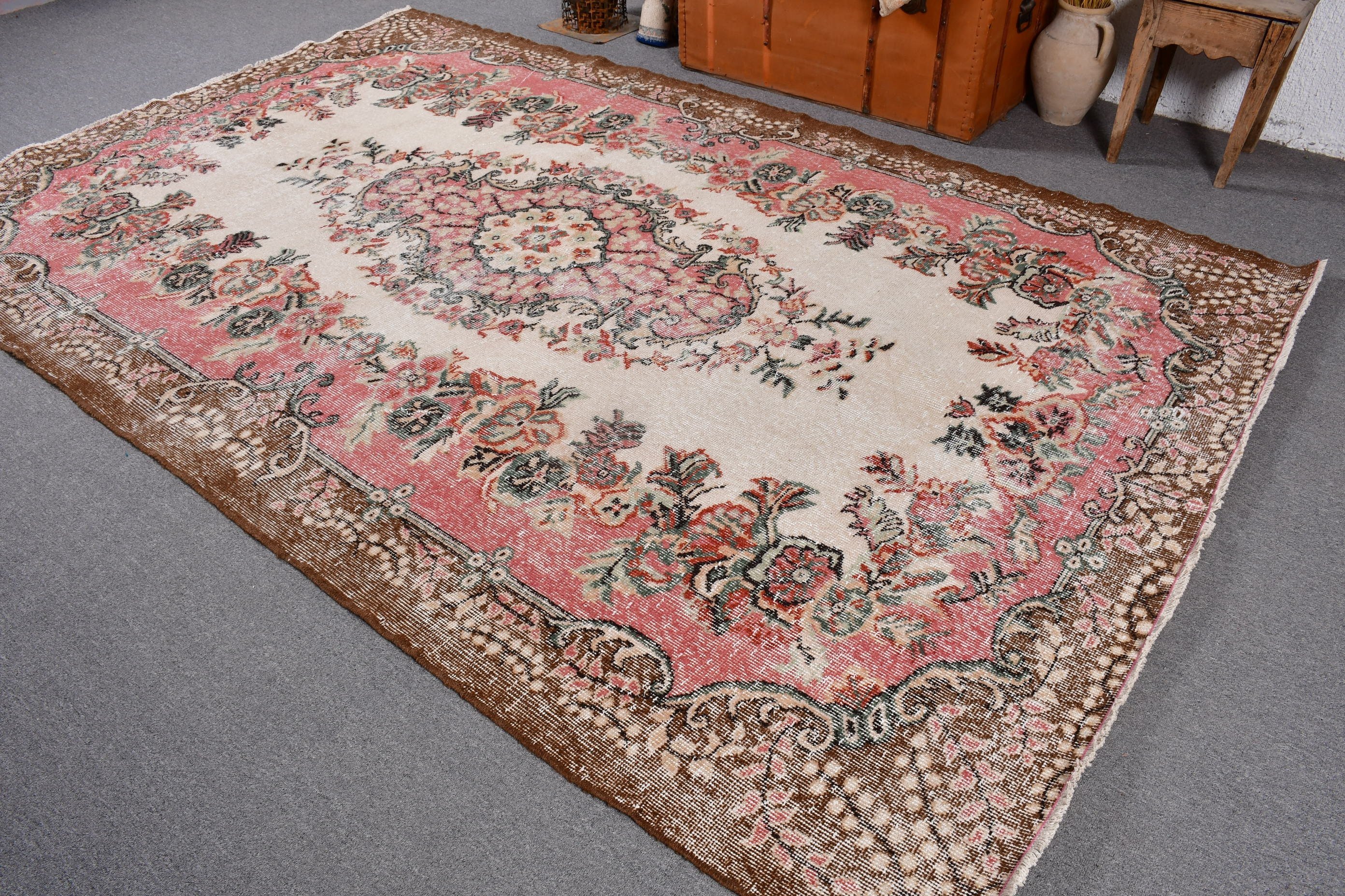 Yemek Odası Halıları, Büyük Oushak Halısı, Türk Halısı, Vintage Halı, 6.5x10 ft Büyük Halı, Kabile Halısı, Fas Halısı, Boho Halısı, Bej Açıklama Halıları