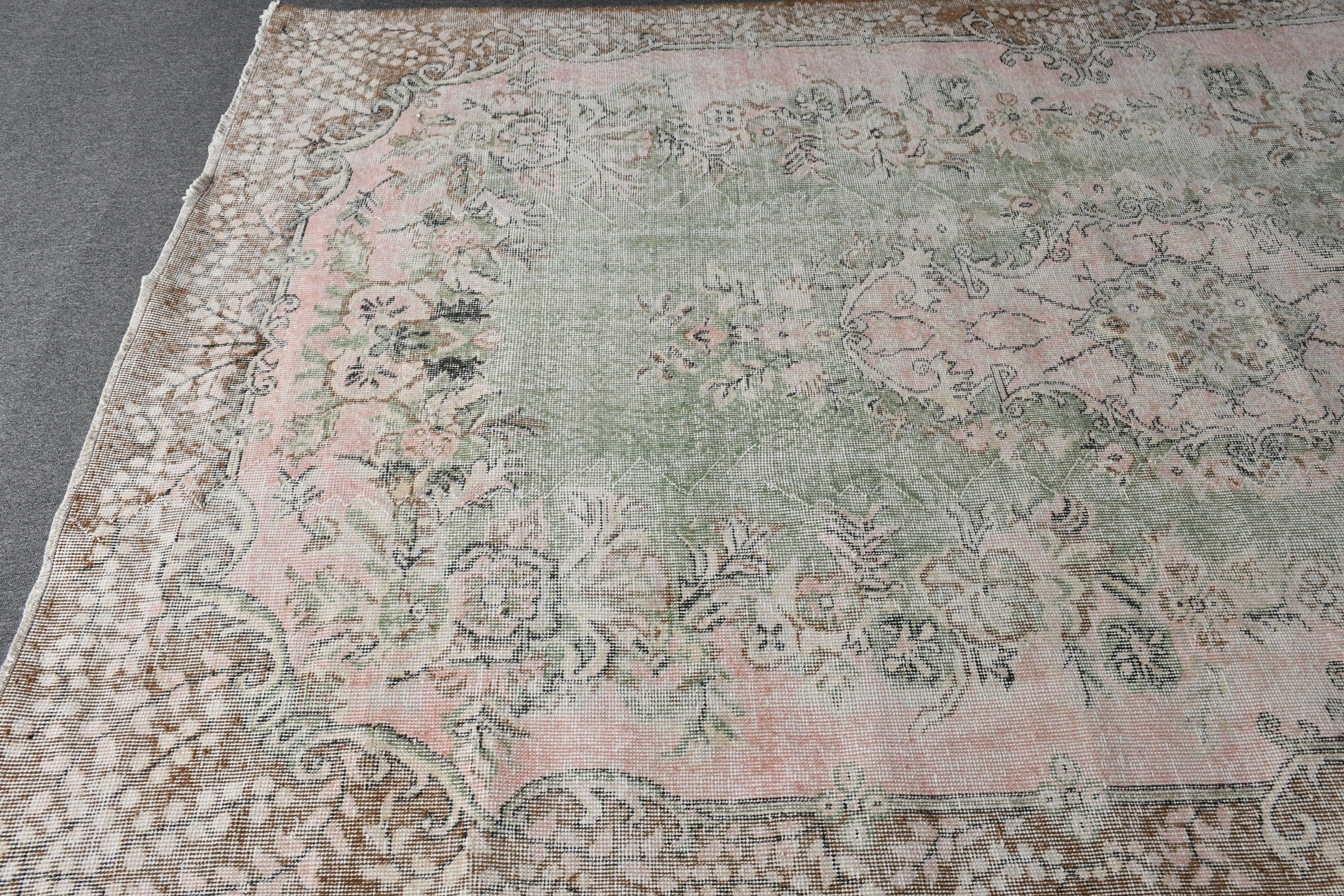 Türk Halısı, Organik Halı, Oturma Odası Halısı, Fas Halısı, Vintage Halı, Eski Halı, Oushak Halısı, Salon Halıları, 5,9x9,3 ft Büyük Halı, Yeşil Yün Halı