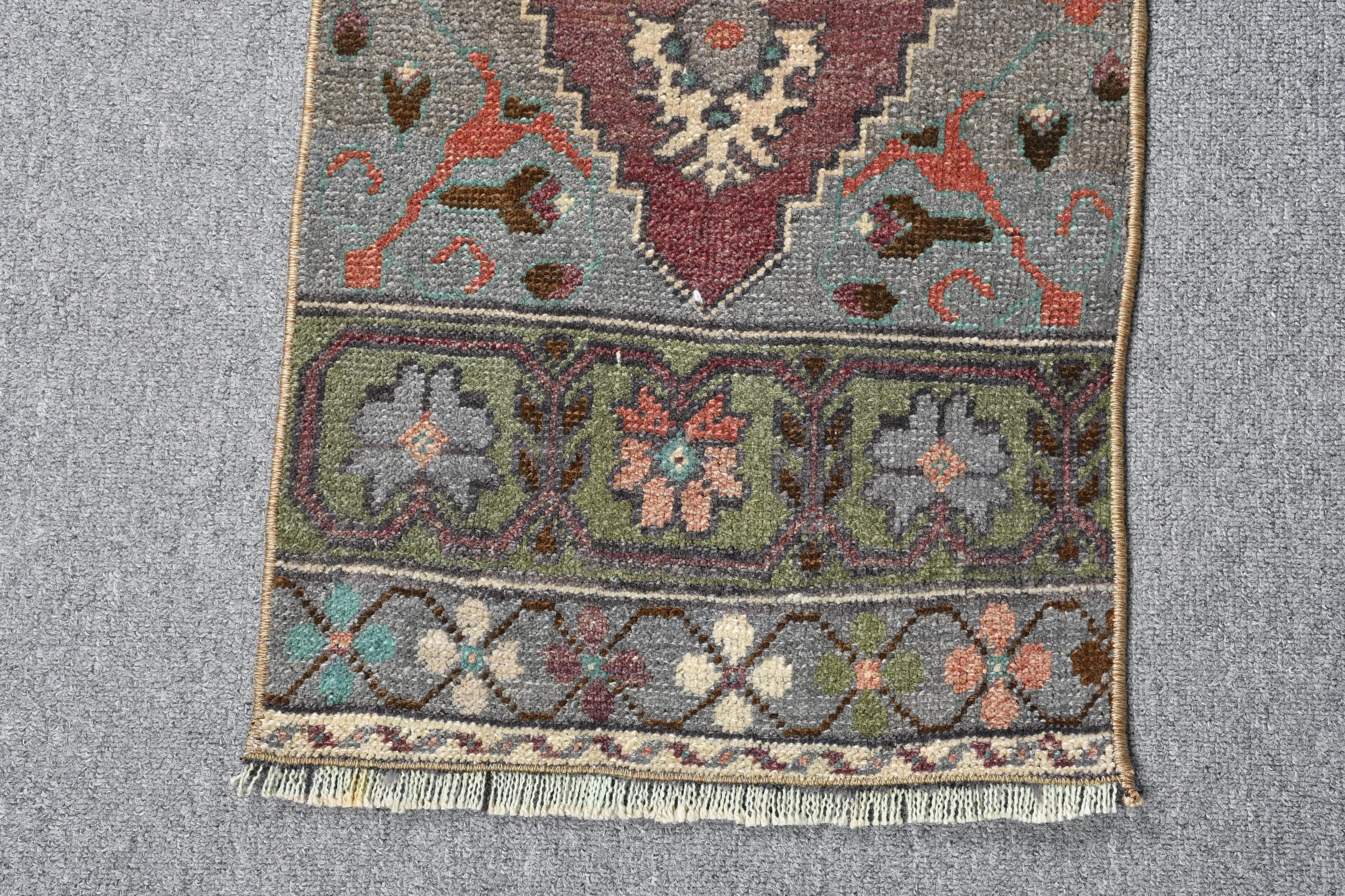 Kitchen Rug, Antique Rug, 1.3x3.5 ft Small Rug, Wool Rugs, Bedroom Rug, Gray Anatolian Rug, Rugs for Car Mat, Vintage Rug, Turkish Rug