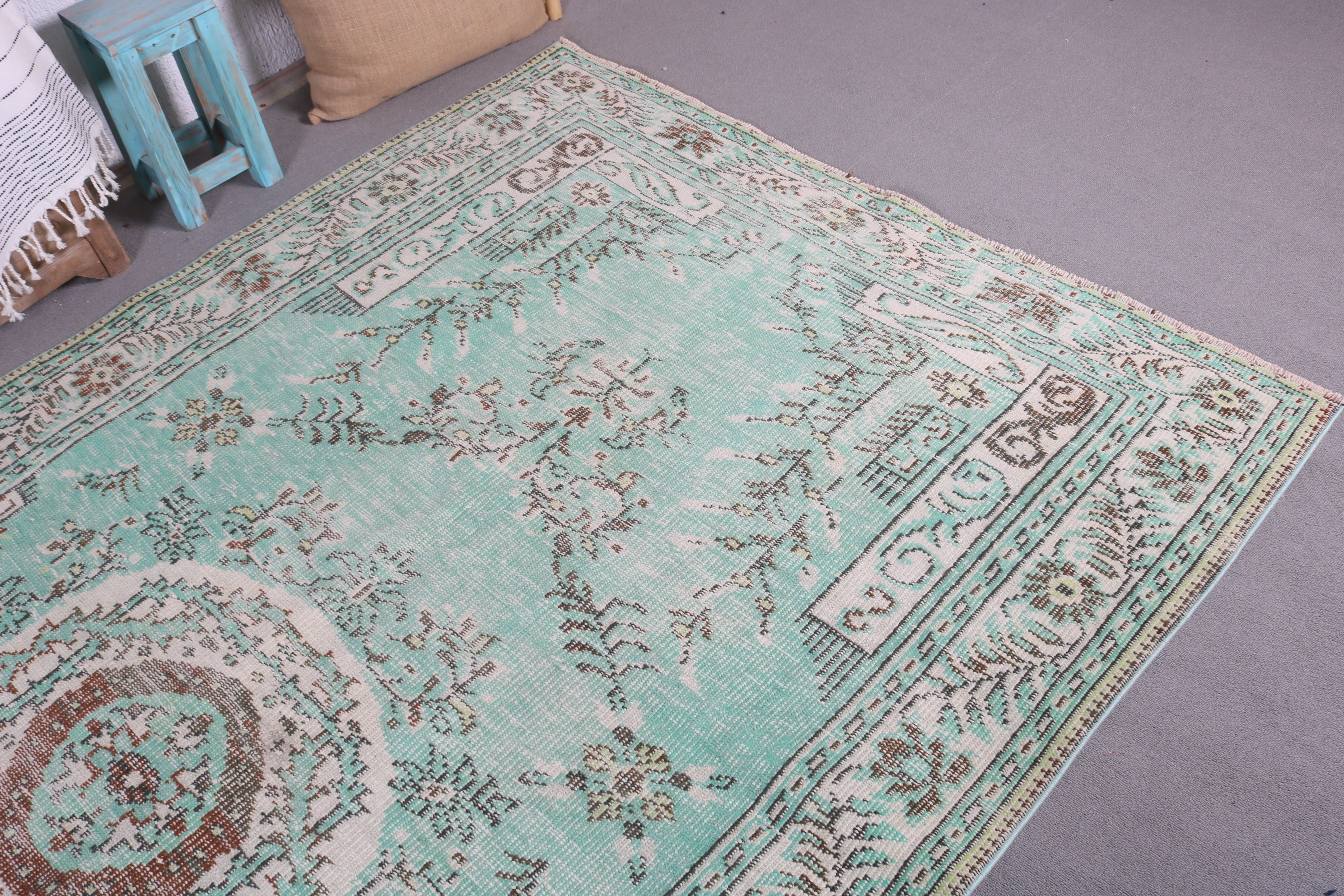 Wool Rug, Bedroom Rug, Green Cool Rugs, Moroccan Rugs, Rugs for Living Room, Turkish Rugs, Salon Rug, Vintage Rug, 5.3x9 ft Large Rug