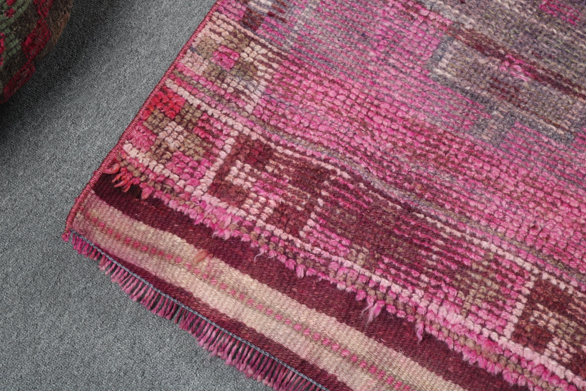 Beni Ourain Runner Rugs, Statement Rugs, Pink Geometric Rug, Turkish Rug, Corridor Rugs, Vintage Rug, 2.4x9.9 ft Runner Rugs, Cool Rug