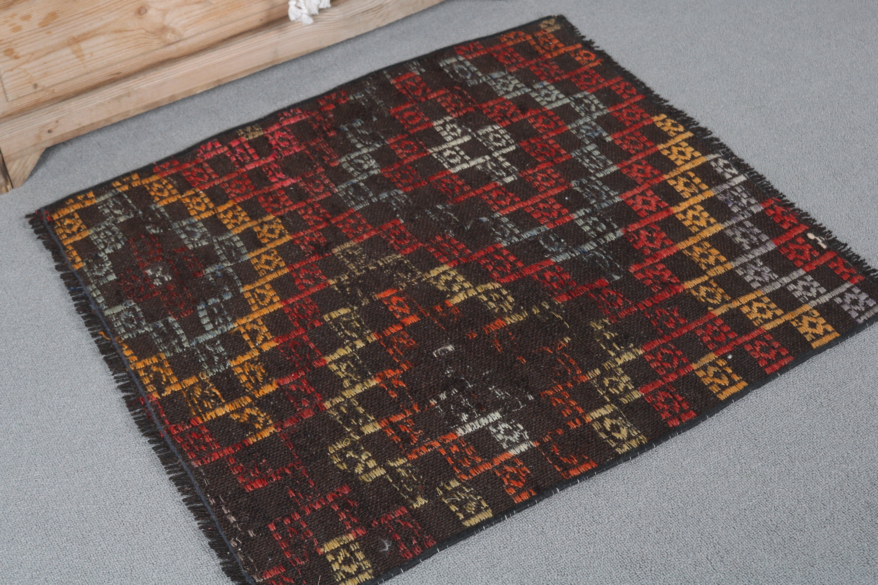 Turkish Rug, Vintage Rugs, 2.1x2.4 ft Small Rugs, Kitchen Rugs, Bath Rug, Wall Hanging Rug, Black Kitchen Rugs, Nomadic Rug, Antique Rug