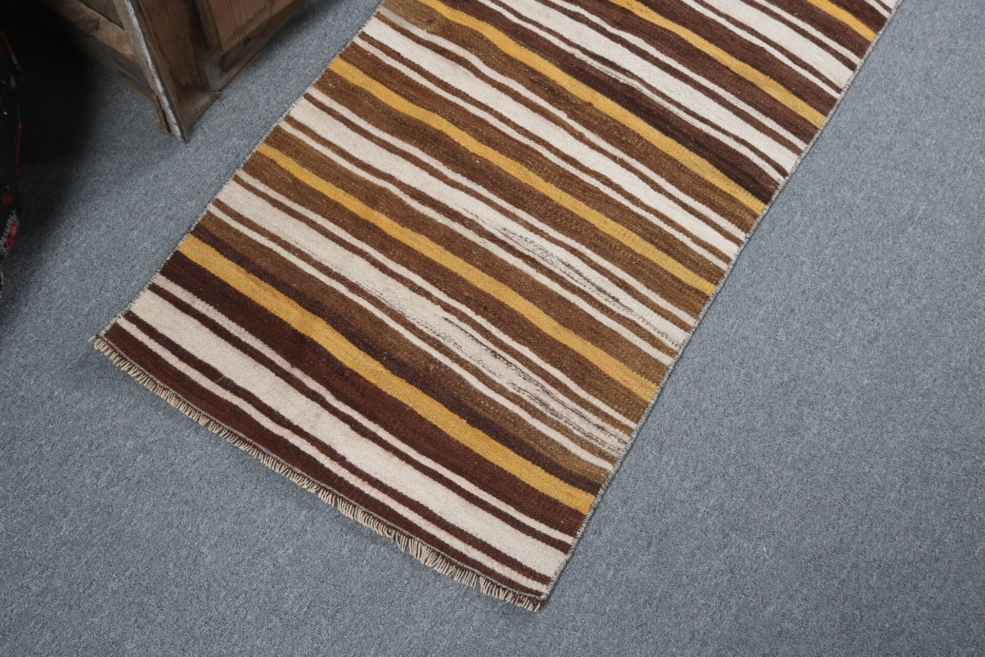 Etnik Halı, 2x4.4 ft Küçük Halı, Türk Halıları, Paspas Halıları, Mutfak Halısı, Kahverengi Nötr Halı, Vintage Halılar, Modern Halı, Kilim