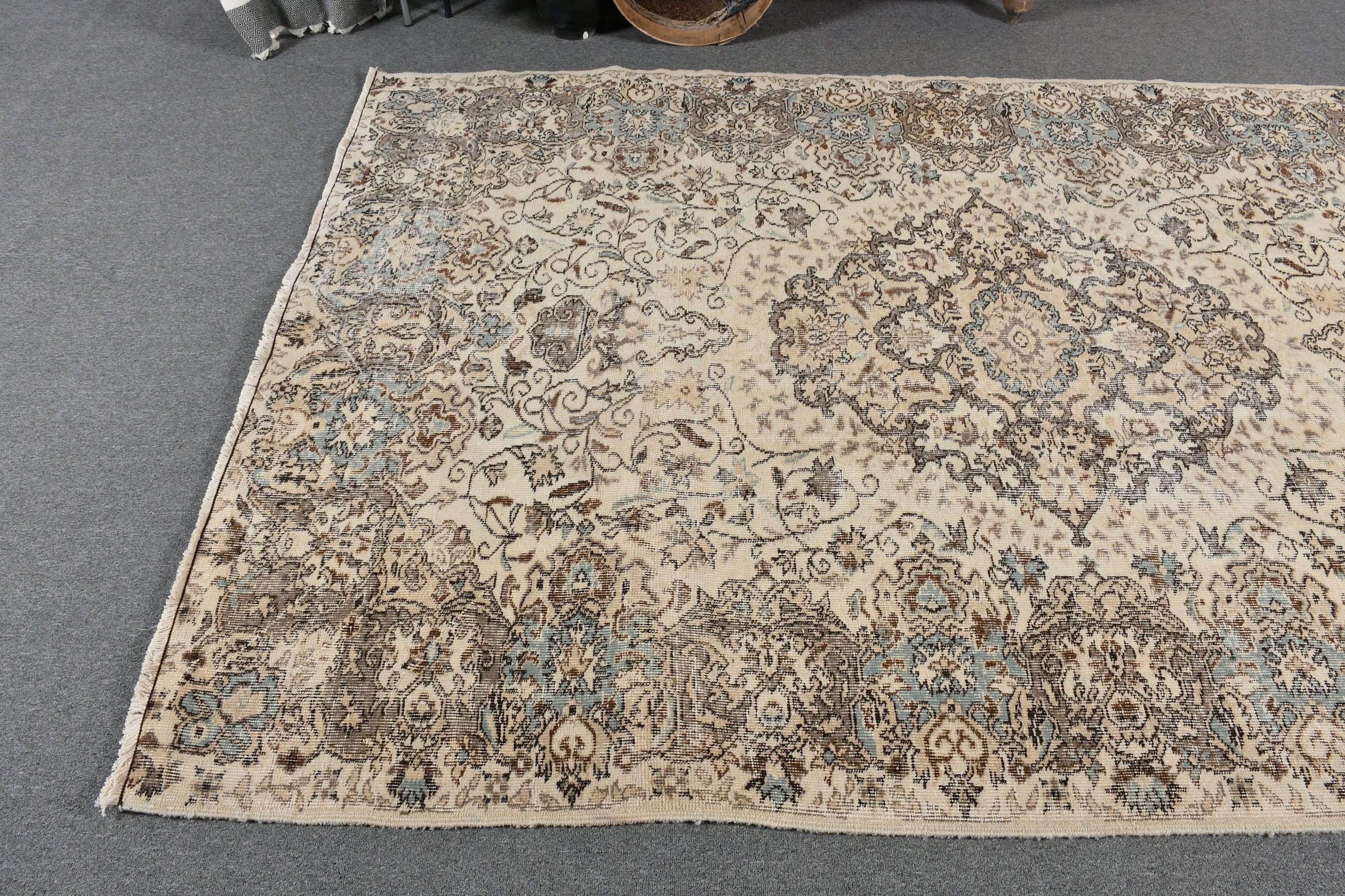 Bej 5.7x8.8 ft Büyük Halılar, Fas Halıları, Yatak Odası Halıları, Yurt Halıları, Vintage Halı, Türk Halısı, Oturma Odası Halısı