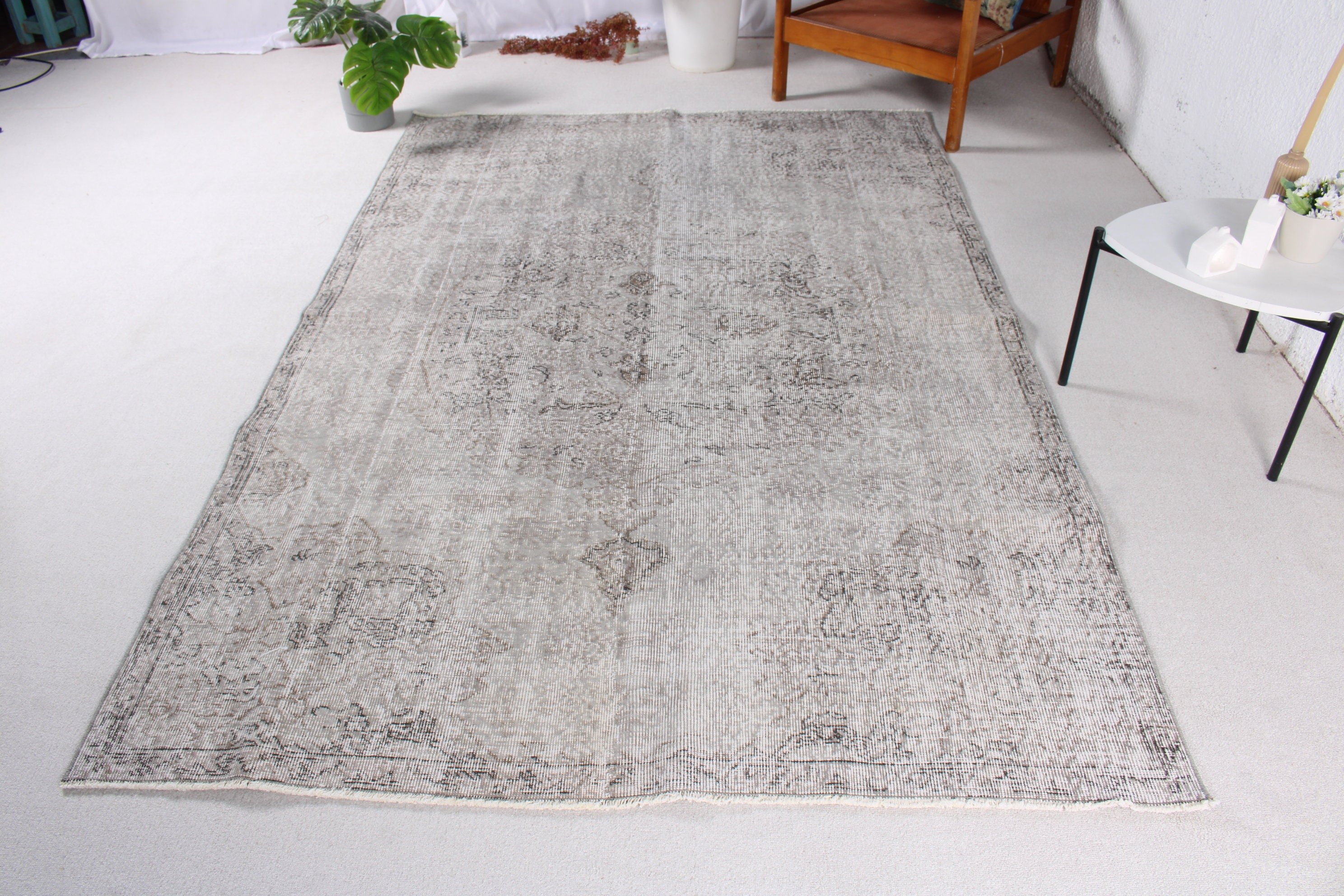 Türk Halıları, 5.3x8.1 ft Büyük Halılar, Gri Soğuk Halı, Büyük Oushak Halıları, Yer Halısı, Vintage Halı, Yatak Odası Halıları, Oturma Odası Halıları, Egzotik Halı