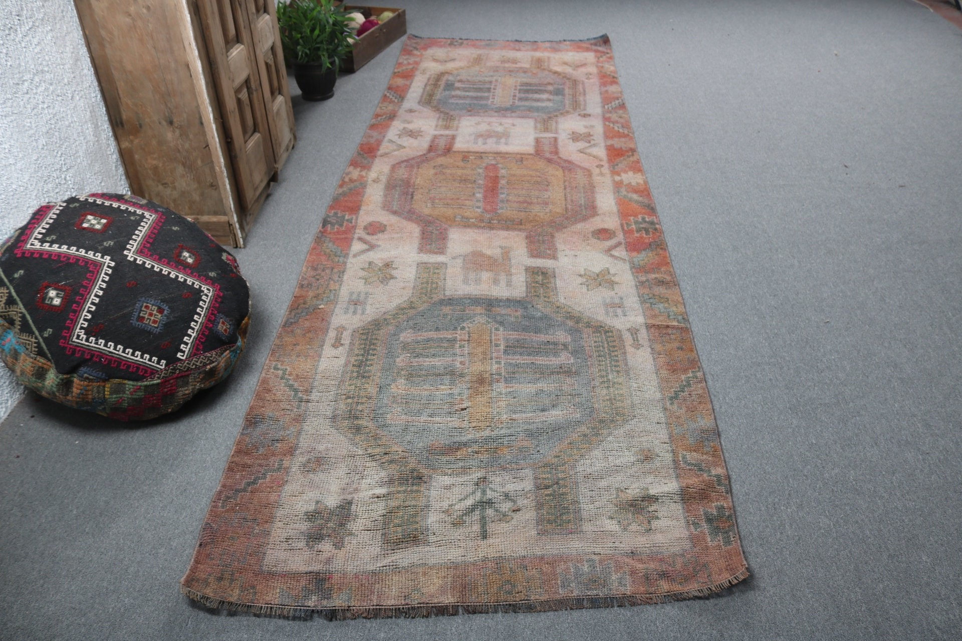 Bej Anadolu Halıları, Anadolu Halıları, 3.8x11.6 ft Runner Halıları, Koridor Halıları, Vintage Halı, Beni Ourain Runner Halısı, Oryantal Halı, Türk Halısı