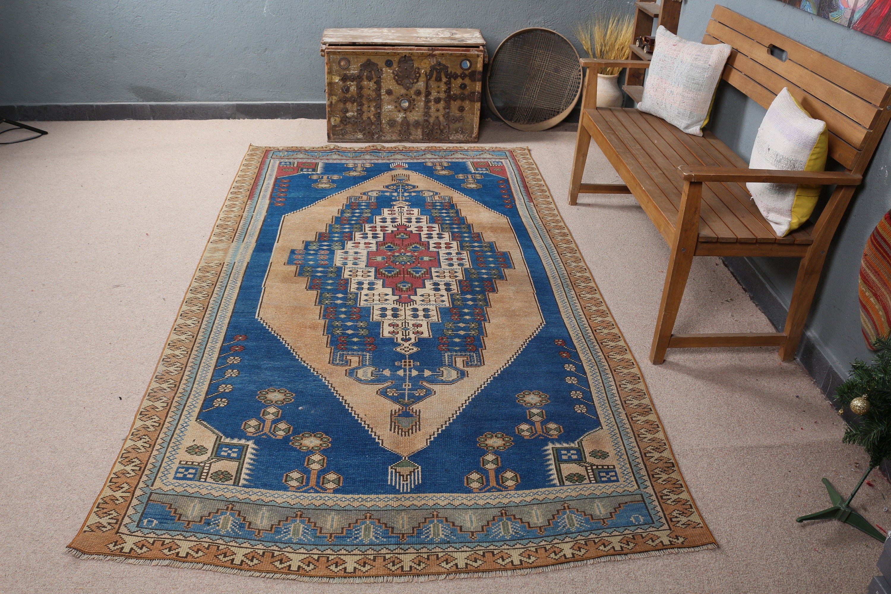 4.8x8.8 ft Large Rug, Turkish Rug, Blue Moroccan Rugs, Natural Rug, Vintage Rugs, Oriental Rugs, Salon Rug, Bedroom Rugs