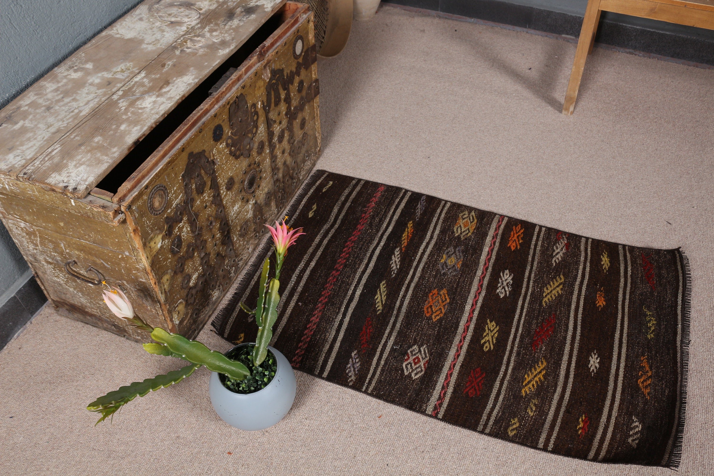 Brown Bedroom Rug, Kilim, 2.2x3.5 ft Small Rug, Entry Rugs, Door Mat Rug, Turkish Rug, Floor Rugs, Vintage Rugs, Art Rug