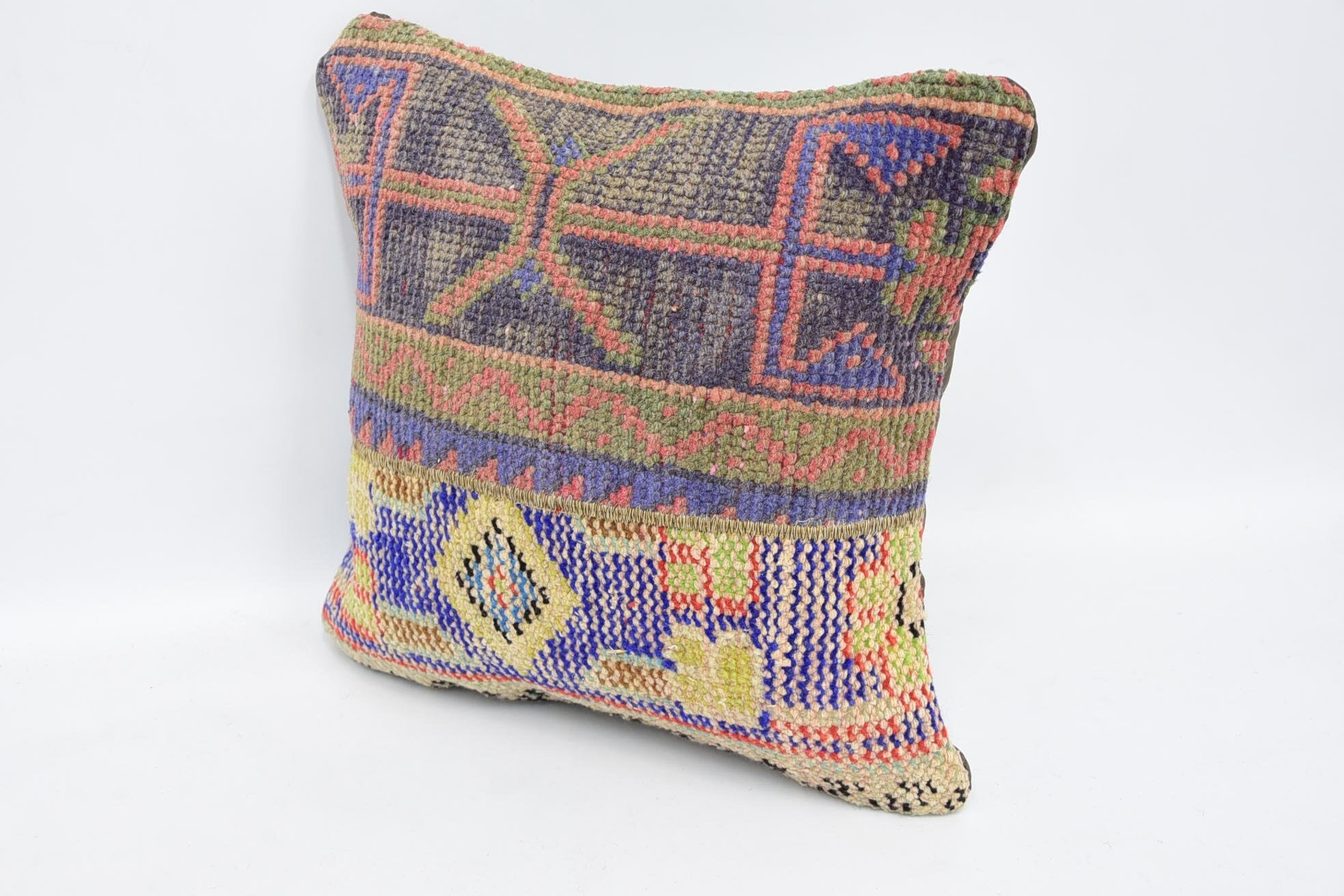 Throw Kilim Pillow, Bohemian Cushion Cushion Case, Turkish Kilim Pillow, Gift Pillow, Colorful Cushion, 16"x16" Blue Pillow Cover