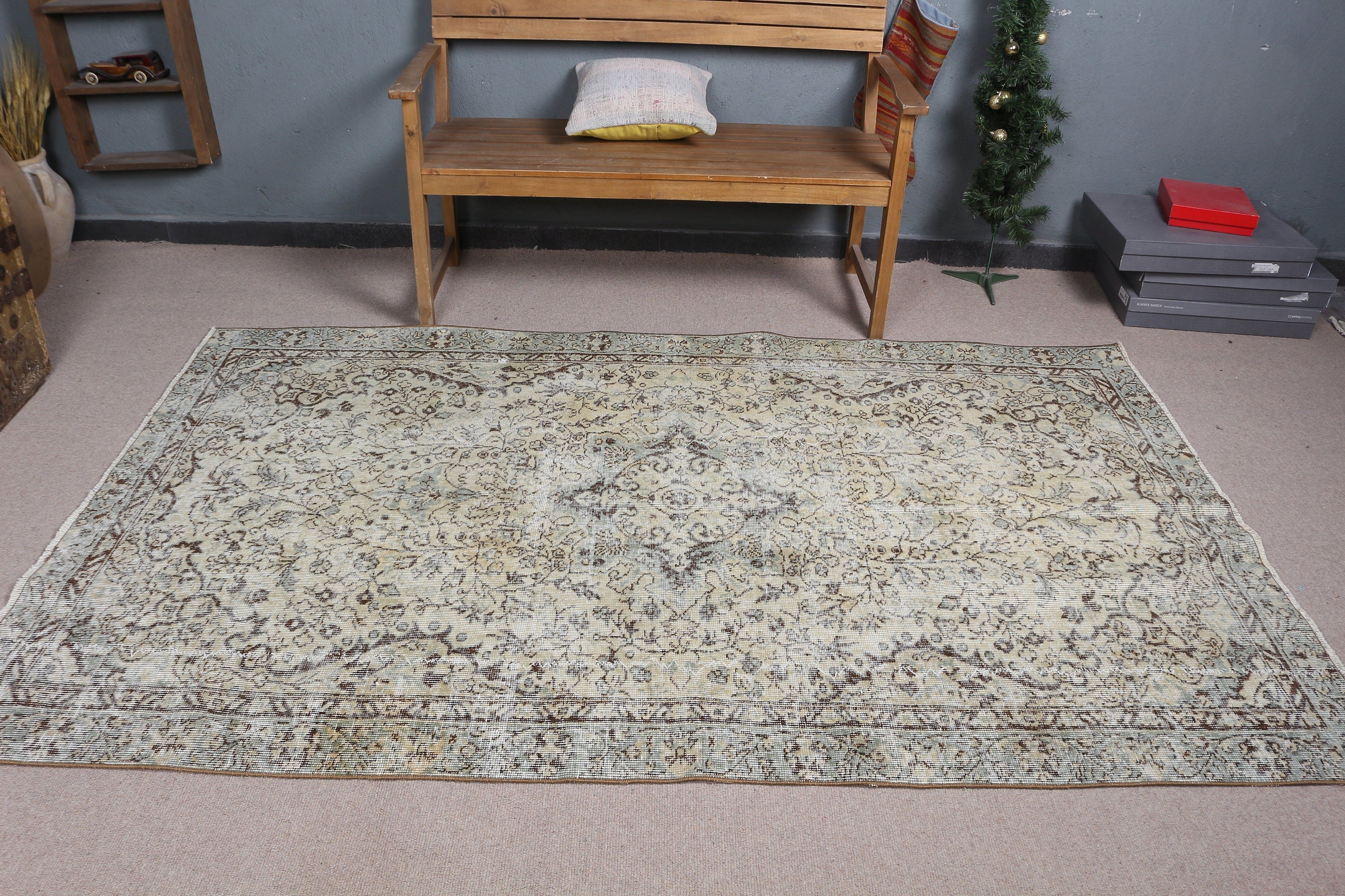 Vintage Rug, Turkish Rug, Beige Bedroom Rugs, Rugs for Indoor, Moroccan Rug, Living Room Rugs, Kitchen Rug, 4.9x8 ft Area Rugs, Floor Rug