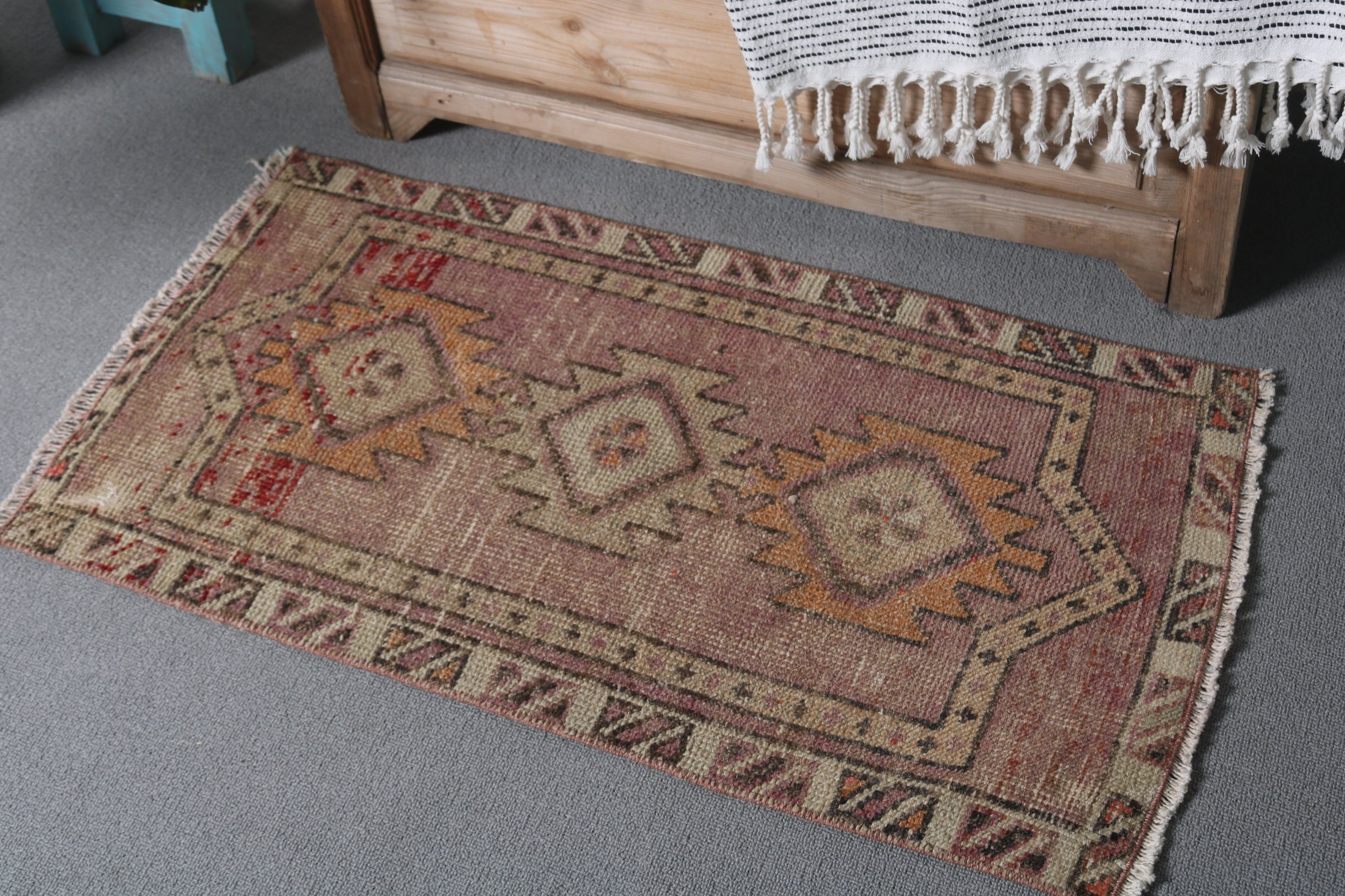 1.6x3 ft Küçük Halı, Mor Yün Halı, Yatak Odası Halısı, Paspas Halısı, Vintage Halılar, Türk Halısı, Banyo Halıları, Soyut Halı, Banyo Halıları, Yün Halı