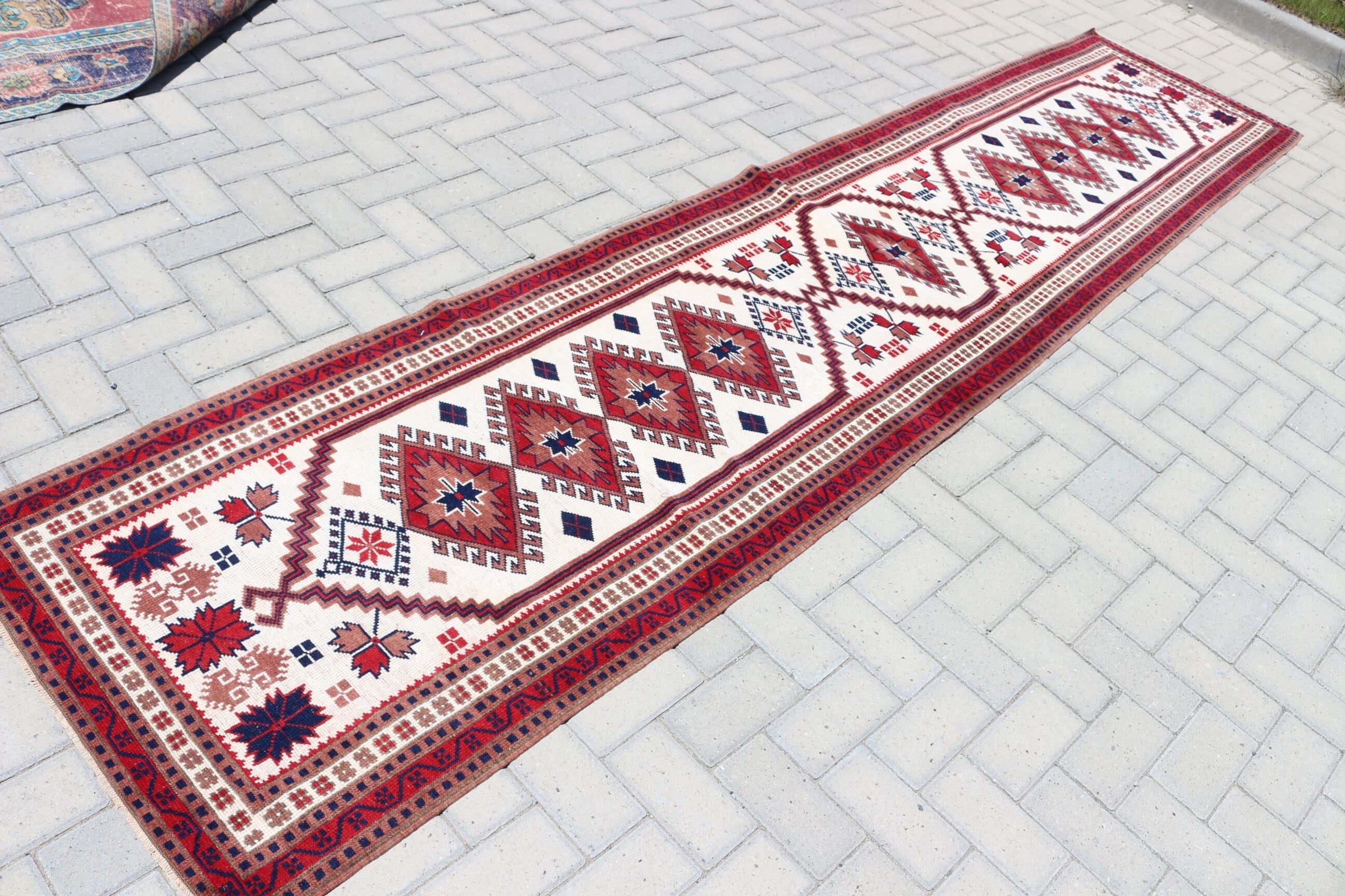 Koridor Halısı, 2.6x11.9 ft Runner Halısı, Soğuk Halı, Kırmızı Yün Halı, Türk Halıları, Runner Halıları, El Yapımı Halılar, Vintage Halı